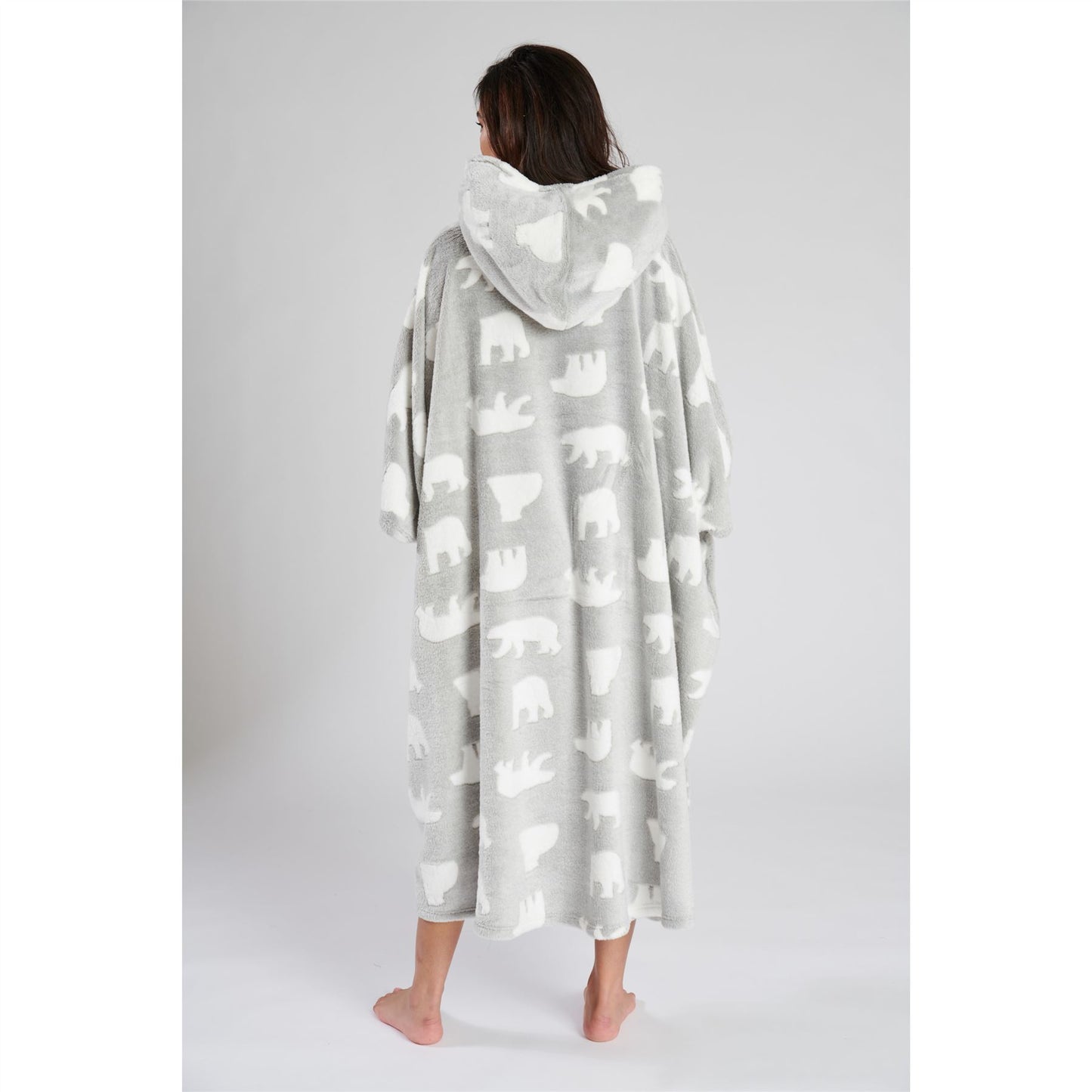 Loungeable Womens Polar Bear Fleece Poncho - Grey/White