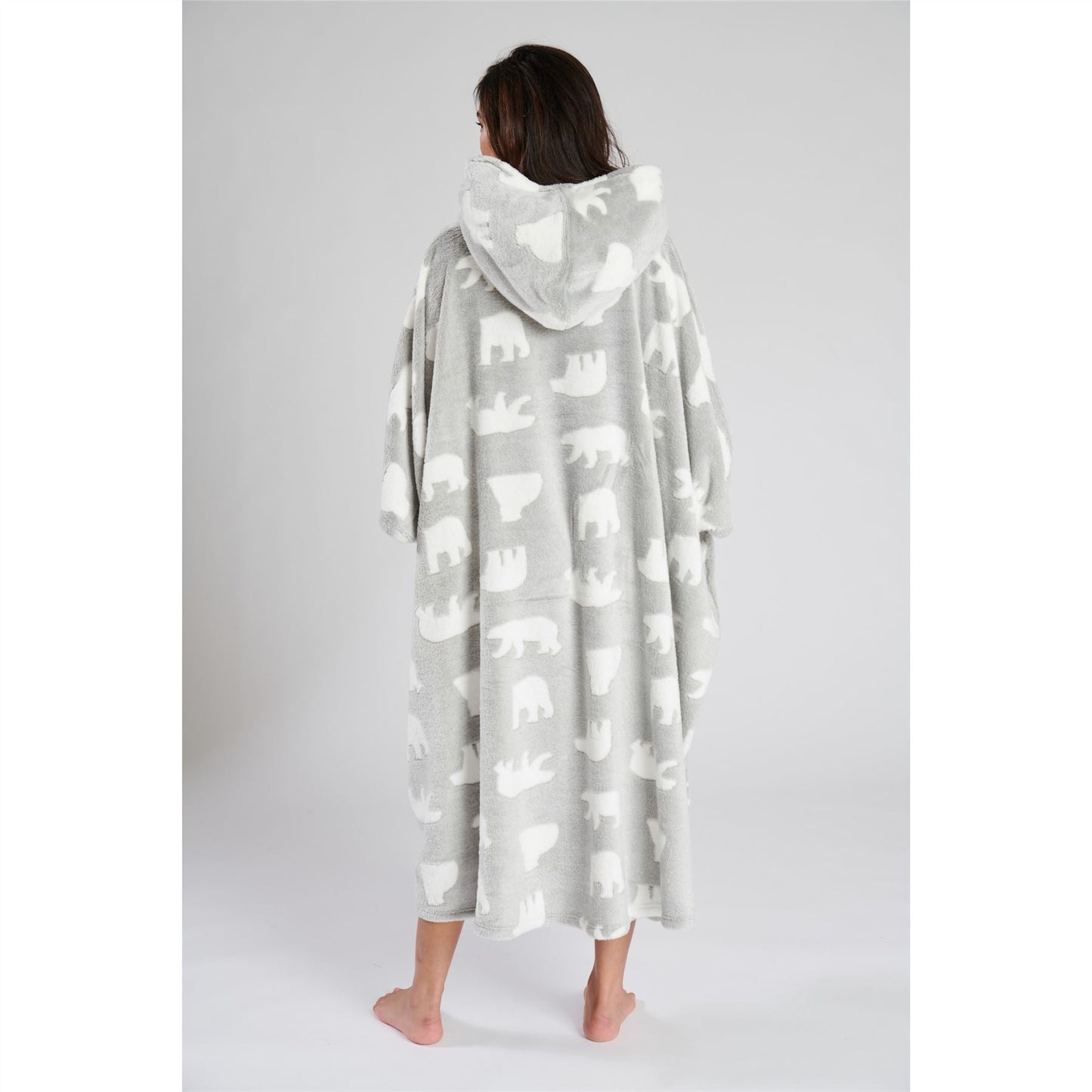 Loungeable Womens Polar Bear Fleece Poncho - Grey/White Loungeable