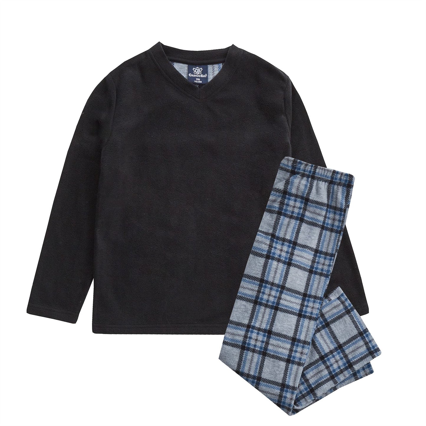 Cargo Bay Kids Microfleece Check Pyjamas - Black Cargo Bay