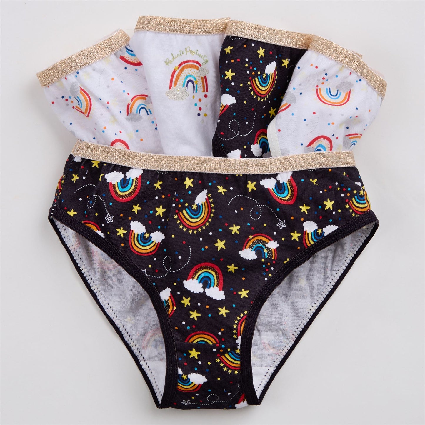 4Kidz Girls Briefs 5 Pack - Rainbows (7-13 Years)