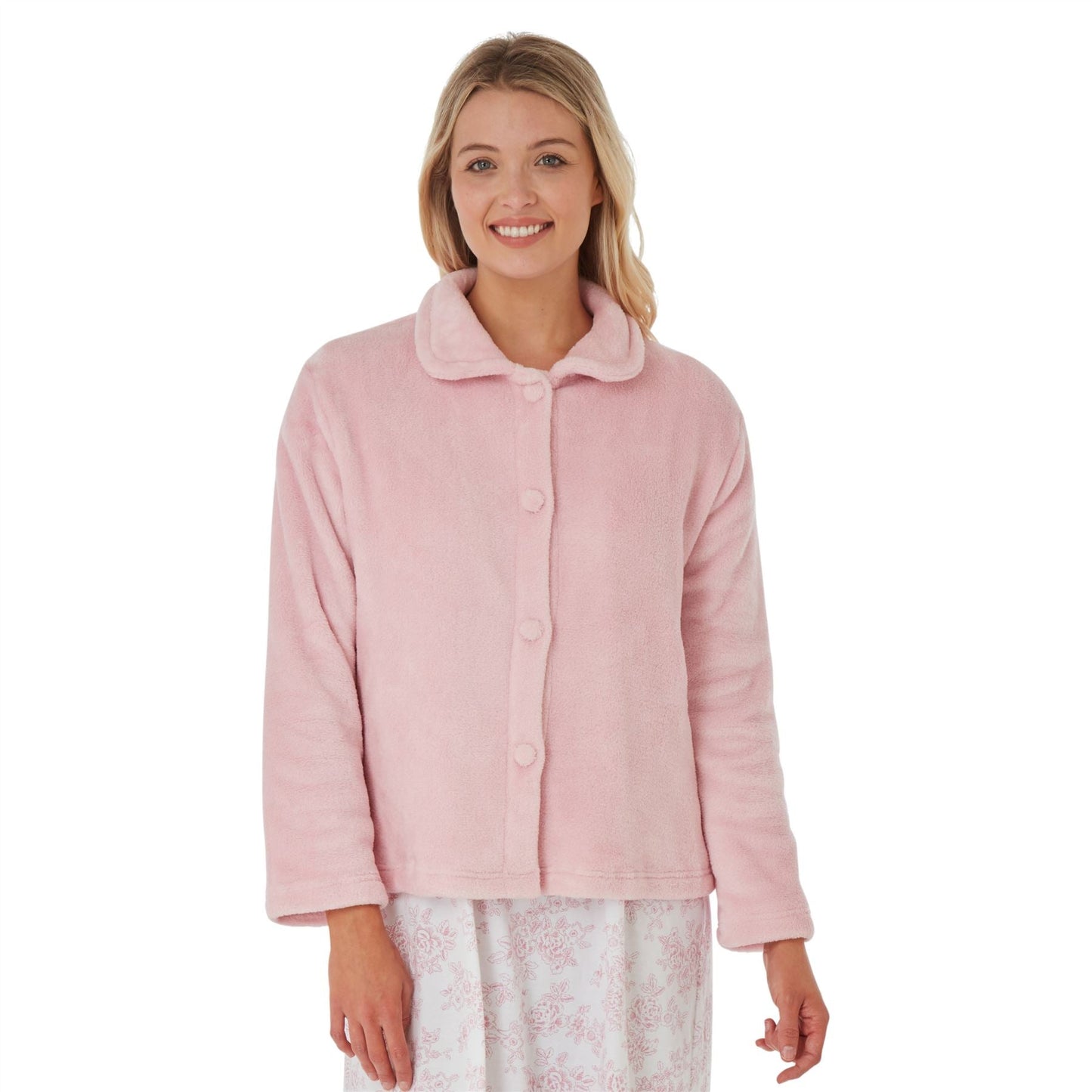 Marlon Womens Coral Fleece Bedjacket - Pink Marlon