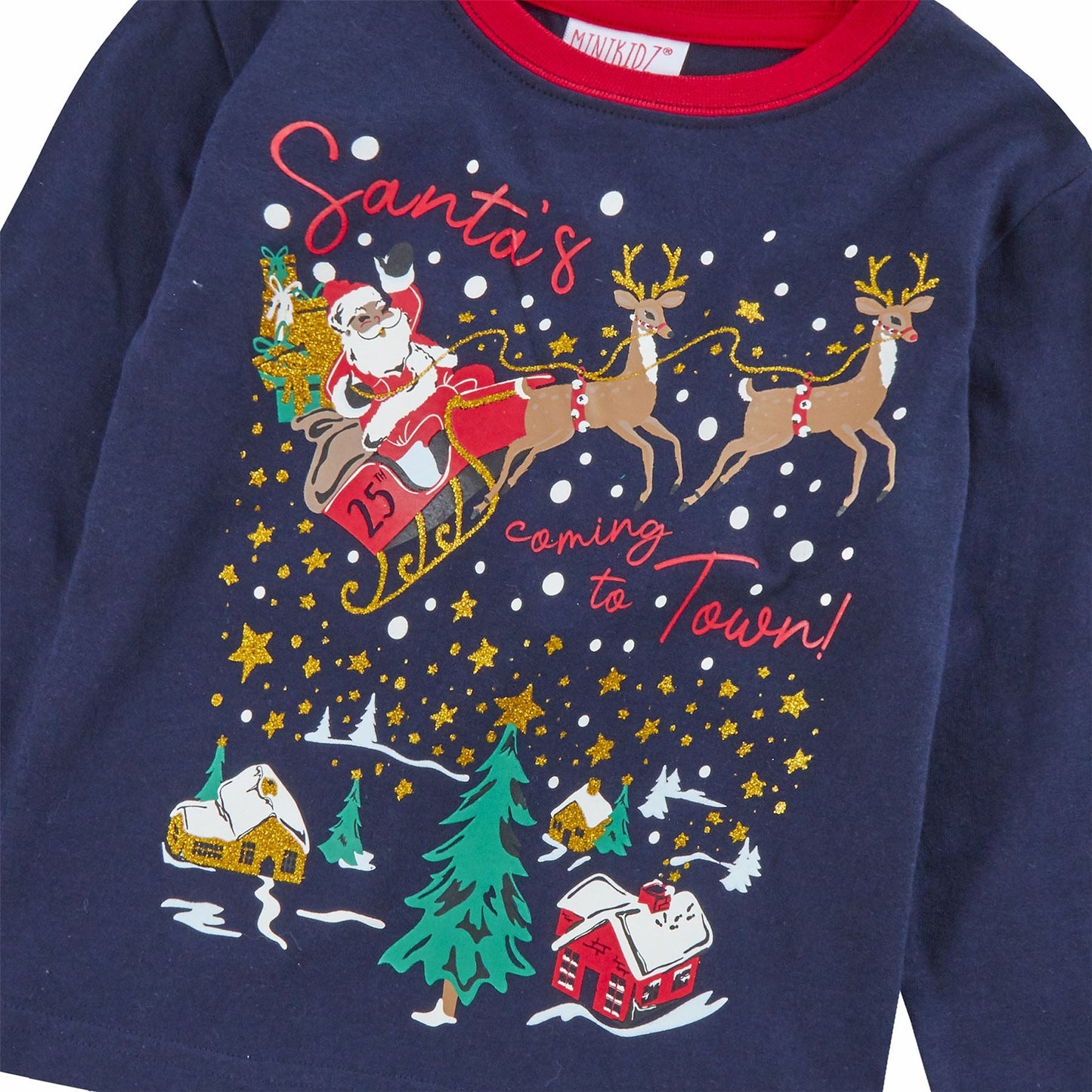 Minikidz Kids Christmas 'Santa's Coming To Town' Pyjamas - Navy Minikidz