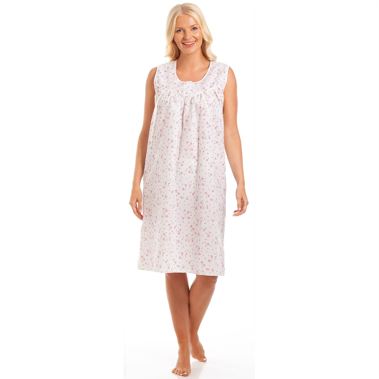 Lady Olga Womens Poly Cotton Sleeveless Floral Nightdress - Pink Lady Olga