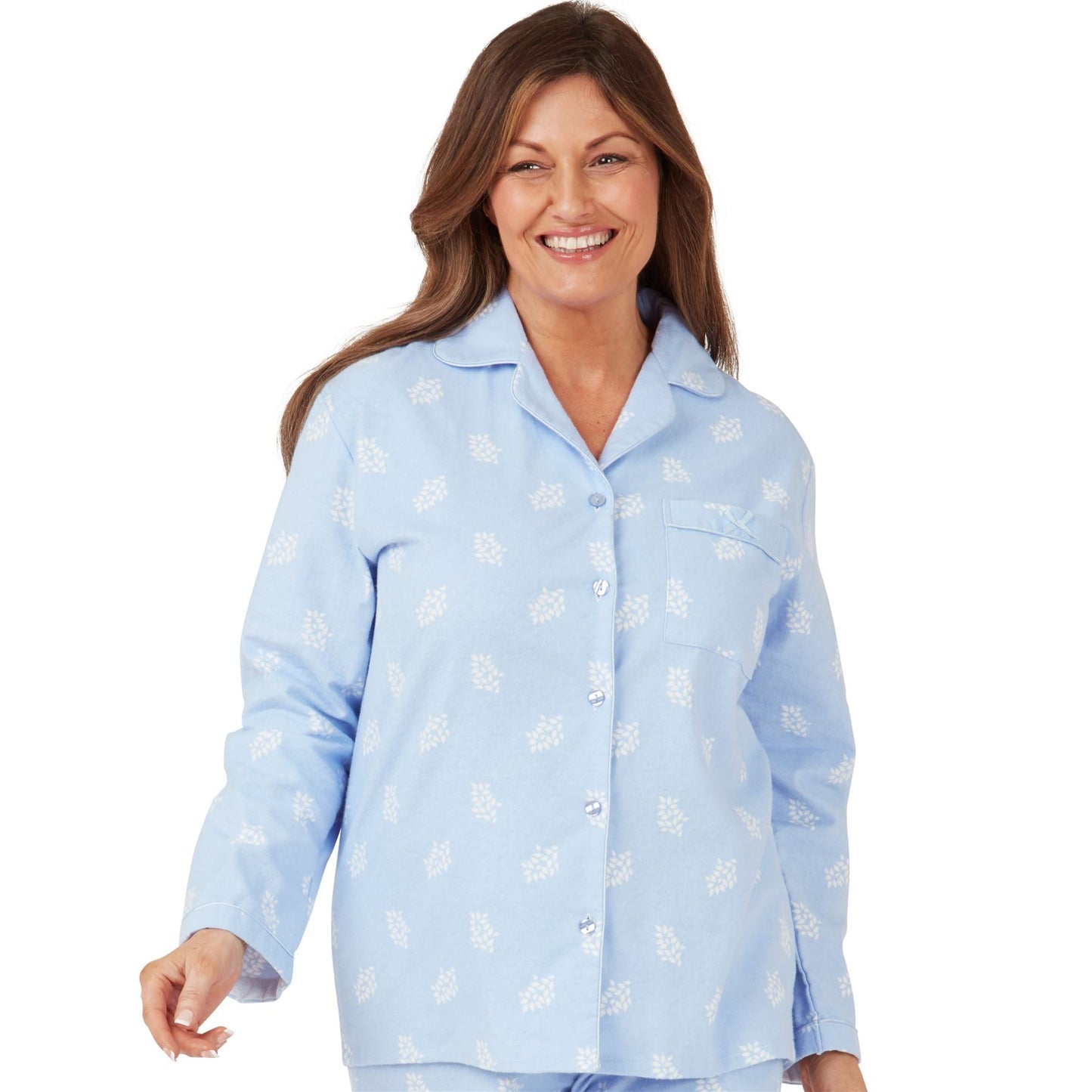 Marlon Womens Leaf Print Brushed Cotton Pyjamas - Blue Marlon