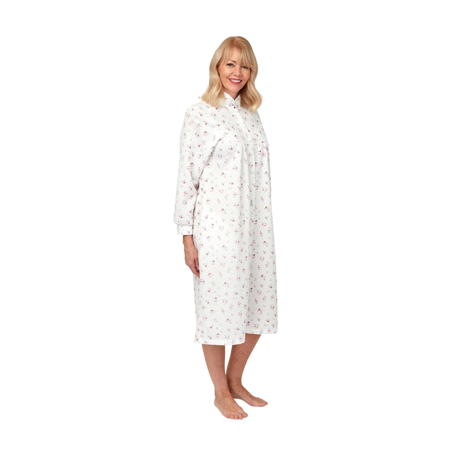 Marlon Mock Quilt Button Through Floral Robe - Pink Marlon
