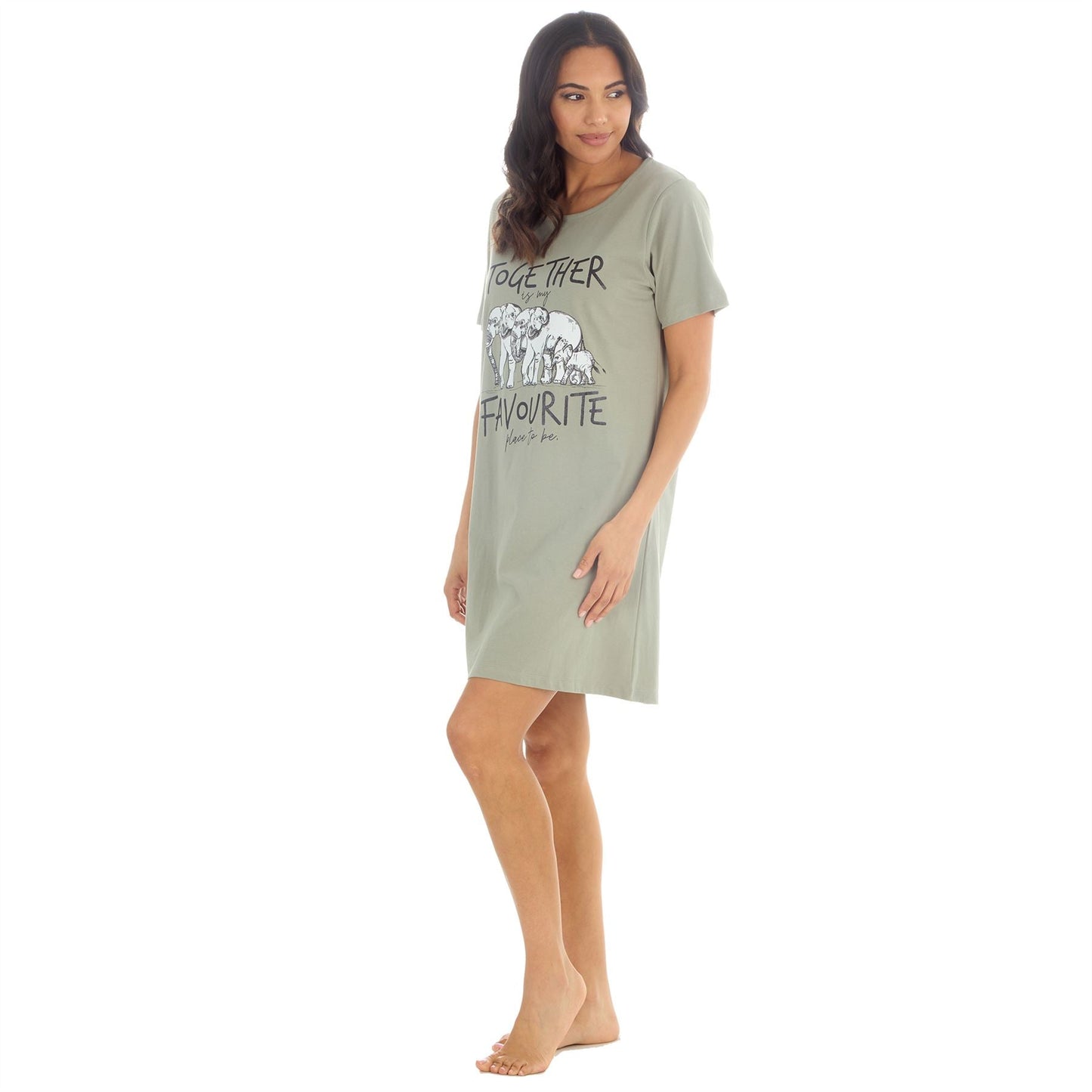 Forever Dreaming Elephants 'Together' Womens Nightdress - Khaki Forever Dreaming