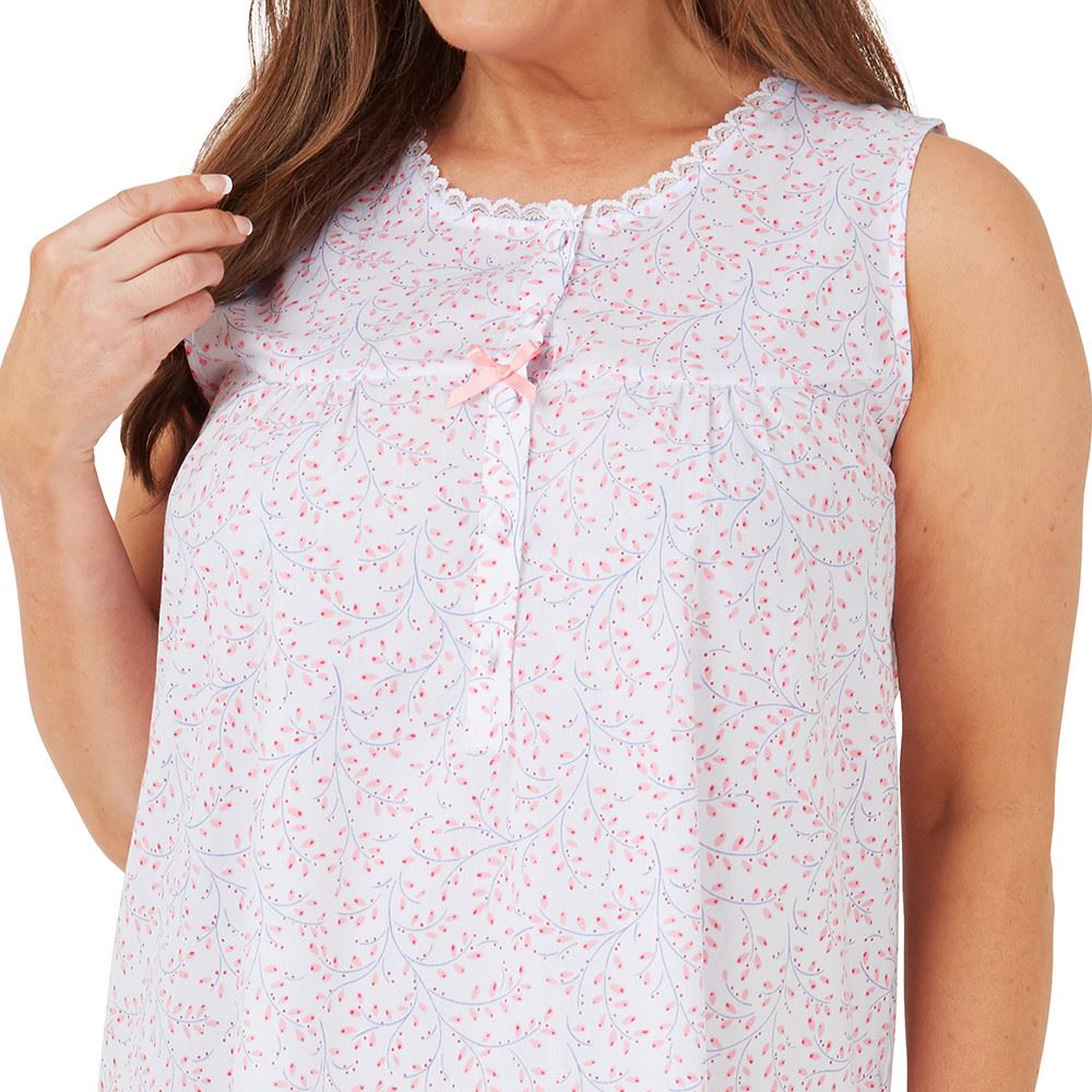 Marlon Womens Poly Cotton Sleeveless Swirl Leaf Nightdress - Pink Marlon