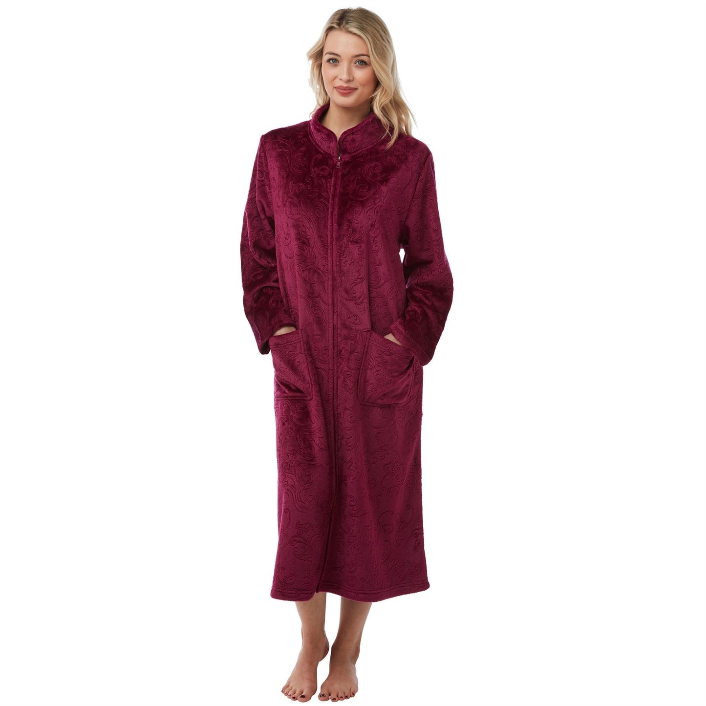 Lady Olga Zip Through Embossed Fleece Robe - Rose Lady Olga