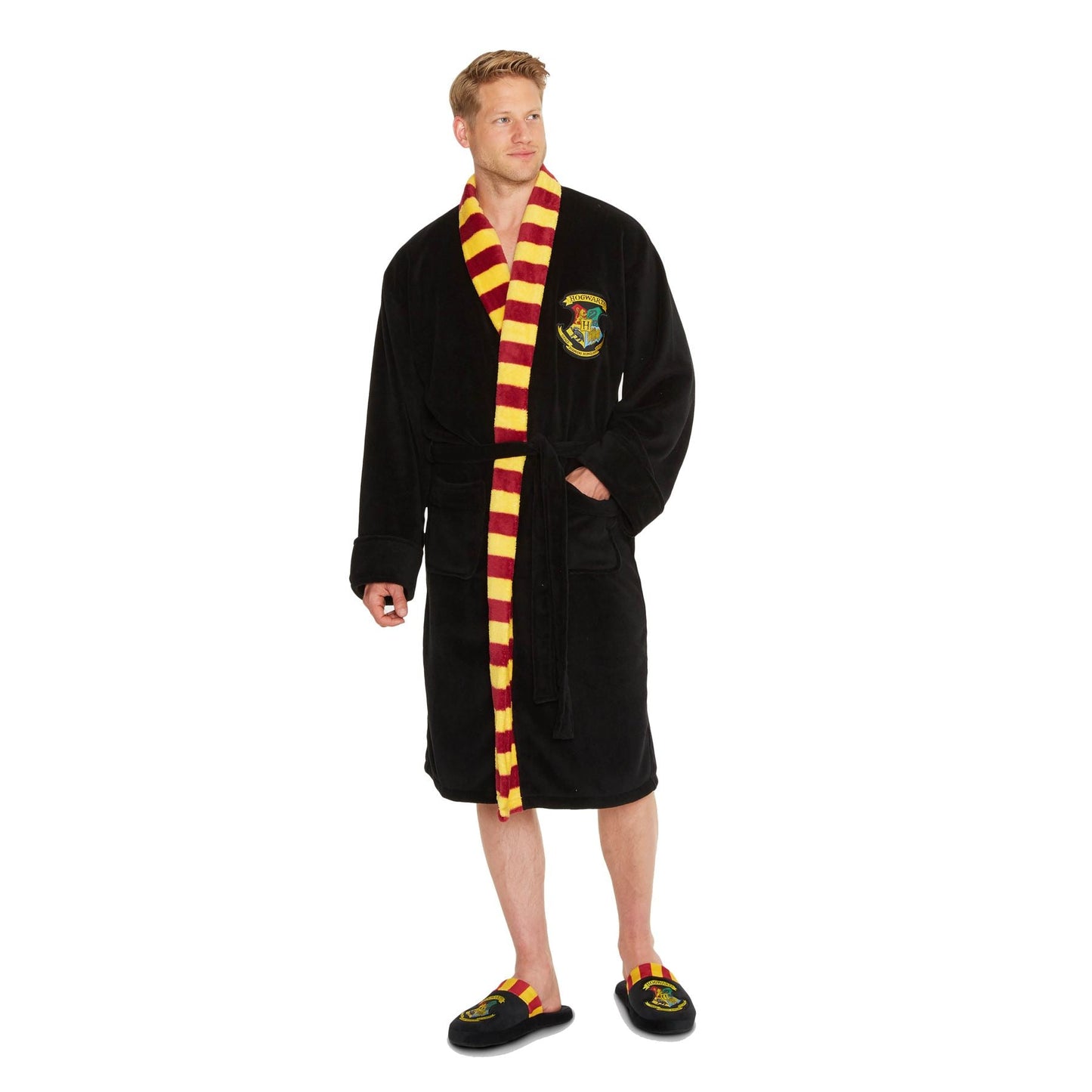 Harry Potter Mens Hogwarts Fleece Robe - Black Harry Potter