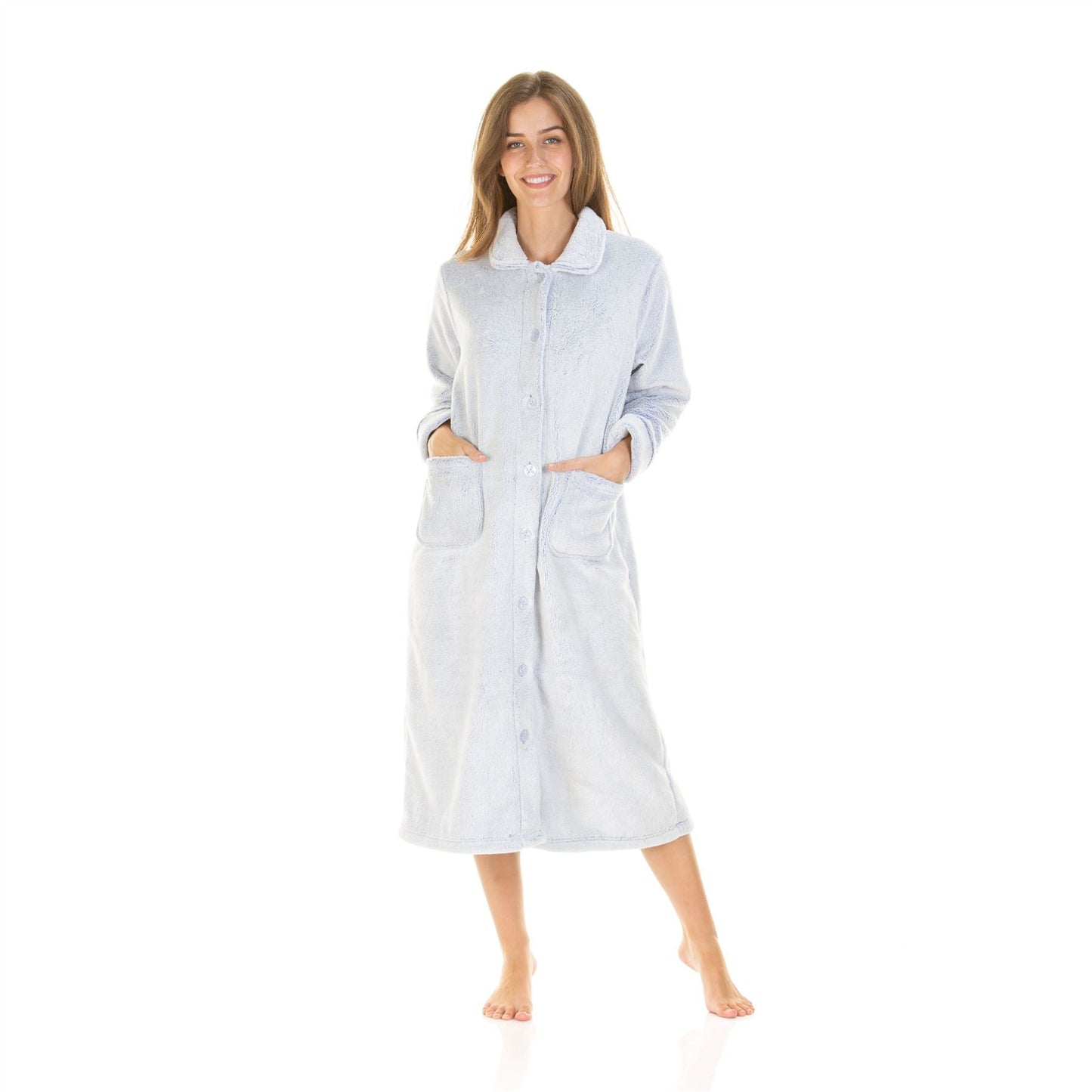La Marquise Womens Luxury Longpile Button Robe - Blue La Marquise