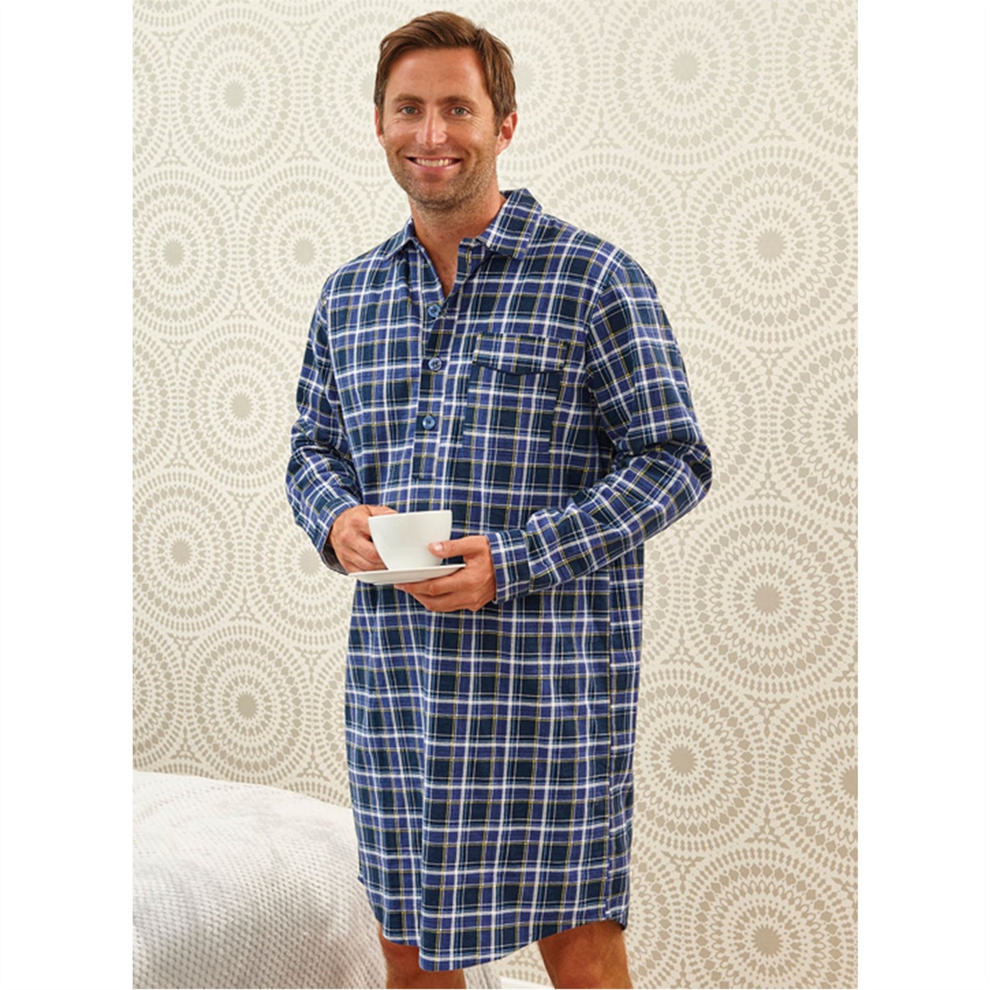 Champion Mens Brushed Cotton Nightshirt - Blue Check