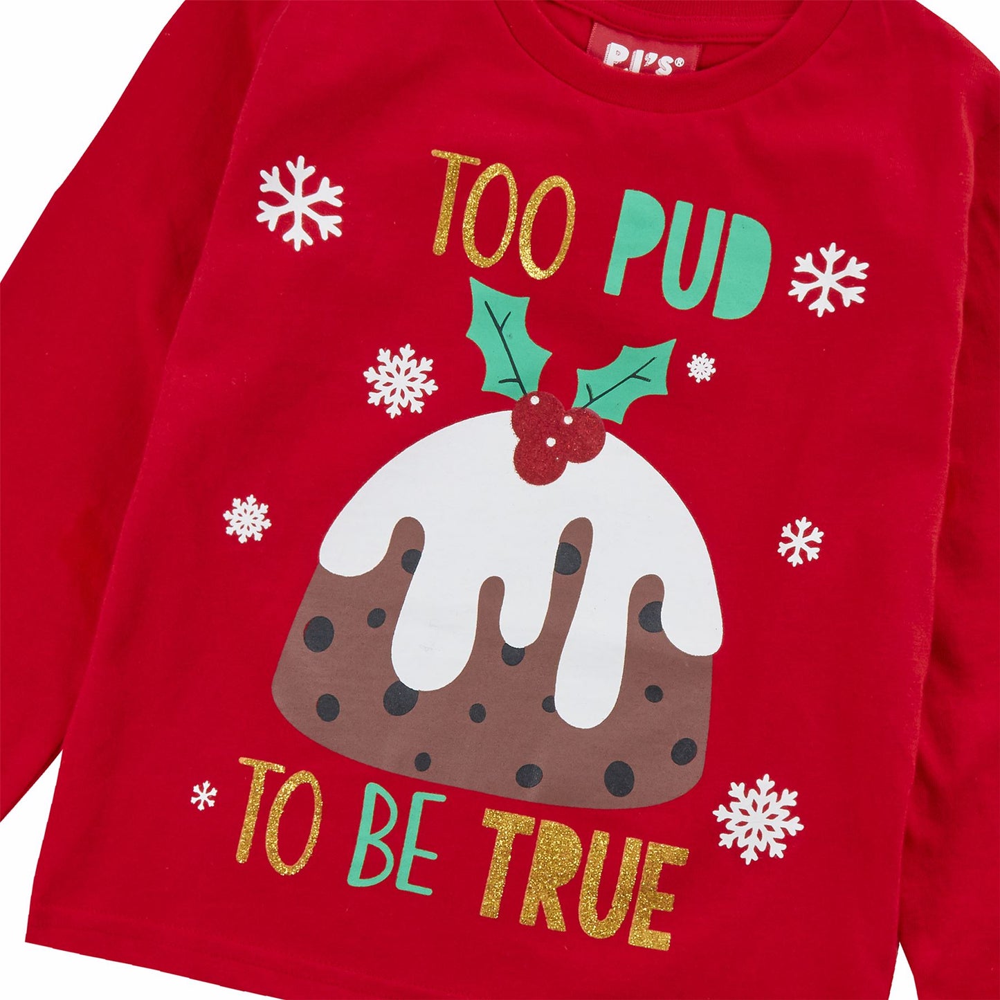 PJ's Kids Christmas 'Too Pud To Be True' Pyjamas - Red/Red/Grey