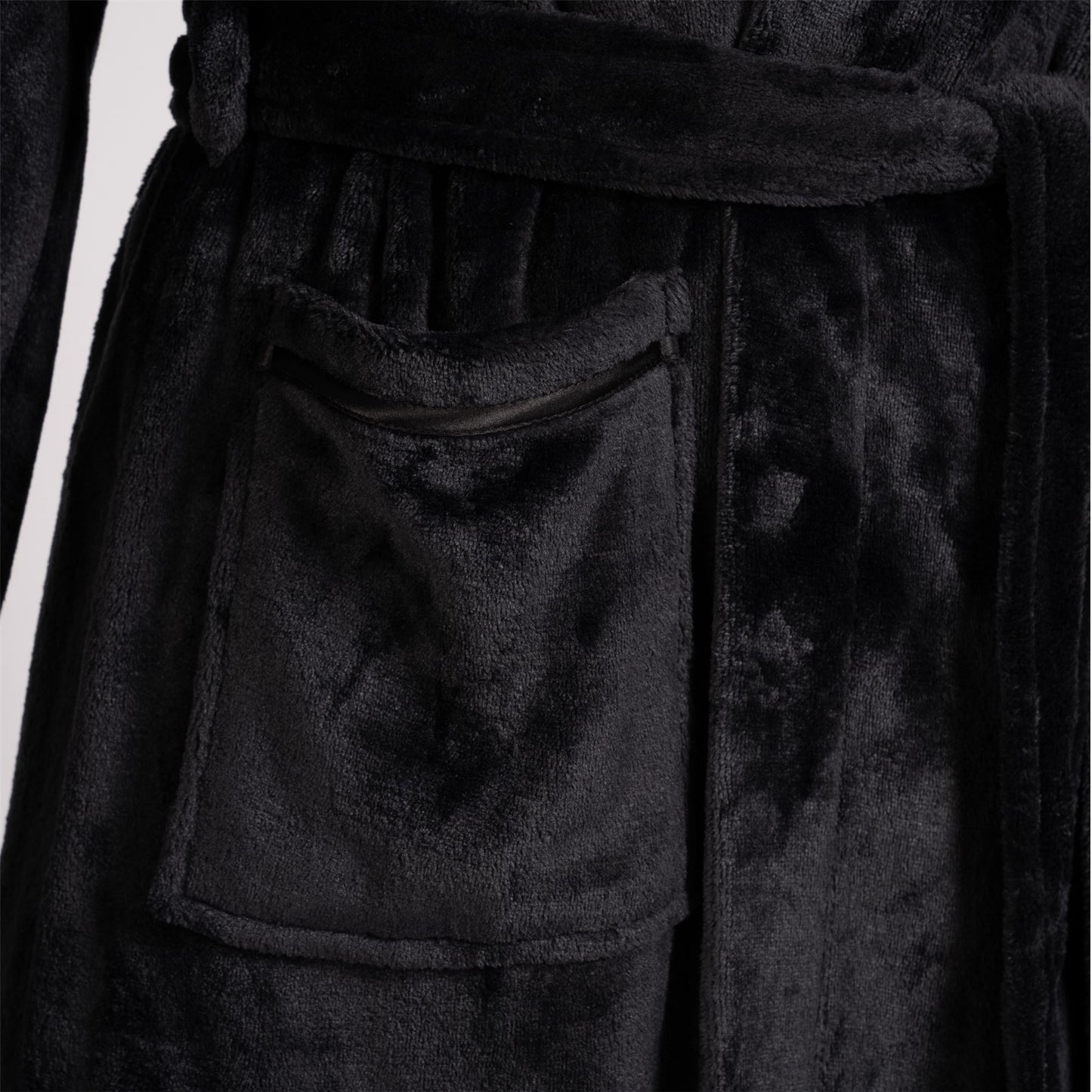 Loungeable Womens Satin Trim Fleece Hooded Robe - Black