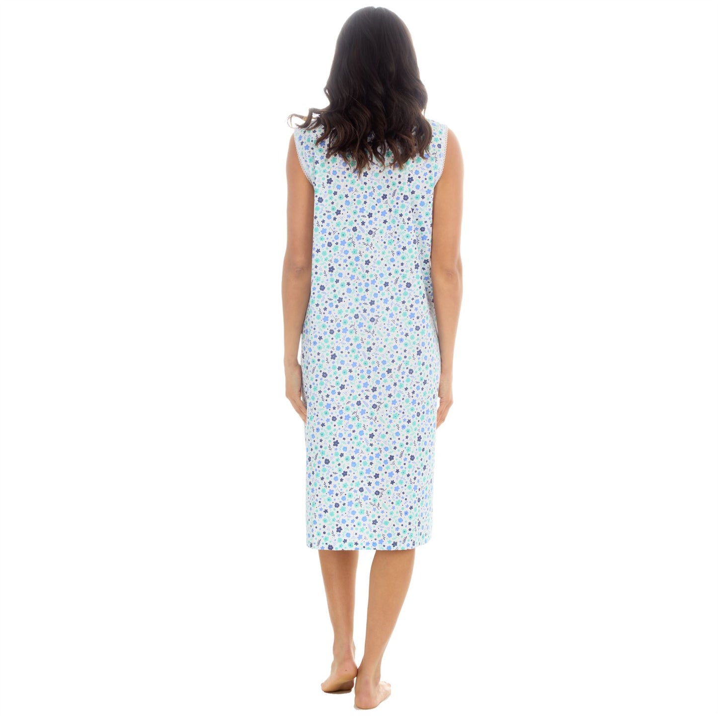 Countess Christie Sleeveless Woven Poplin Floral Nightdress - Blue/Mint