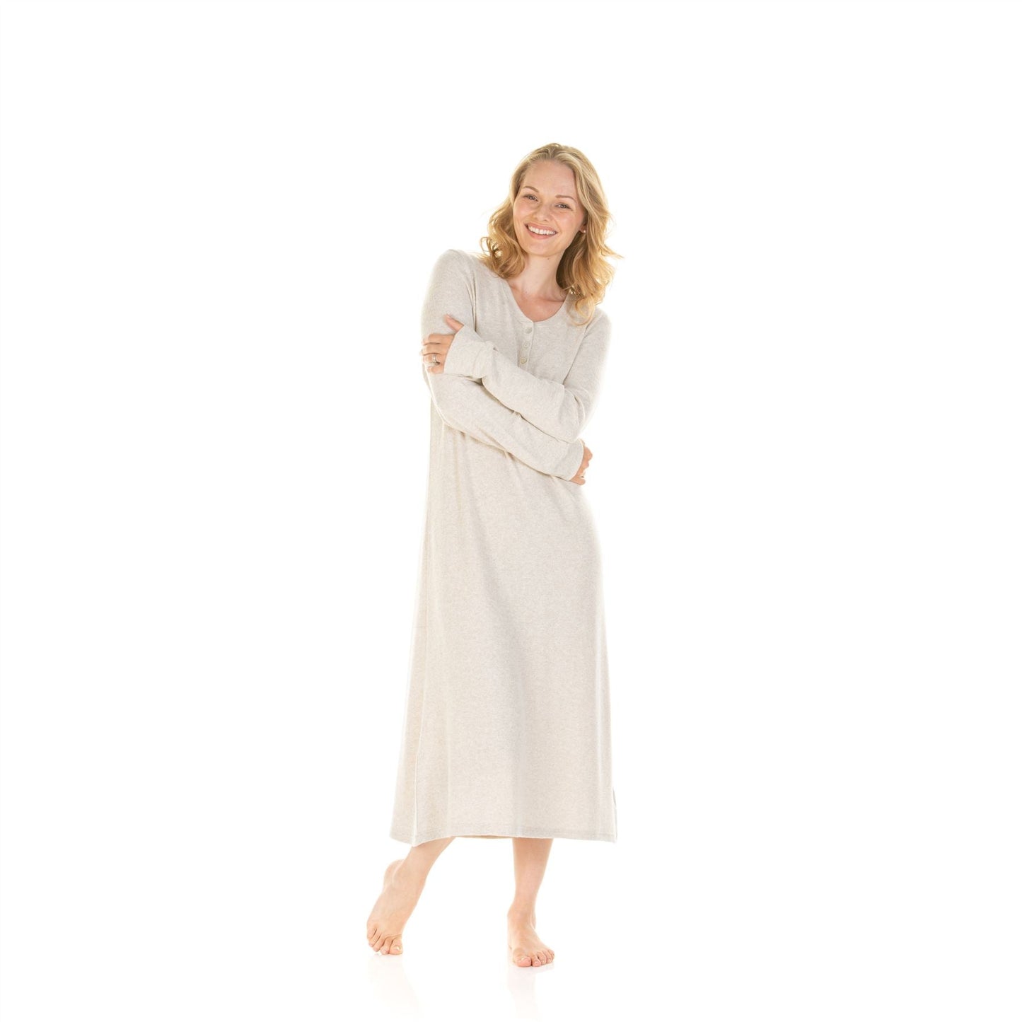 La Marquise Womens Lush Lounge Long Sleeve Nightdress - Beige La Marquise
