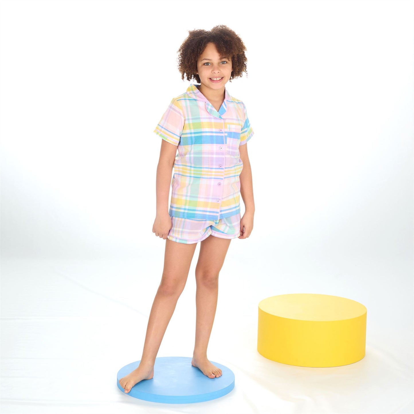 Forever Dreaming Girls Yarn Dyed Woven Check Short Pyjamas - Pink