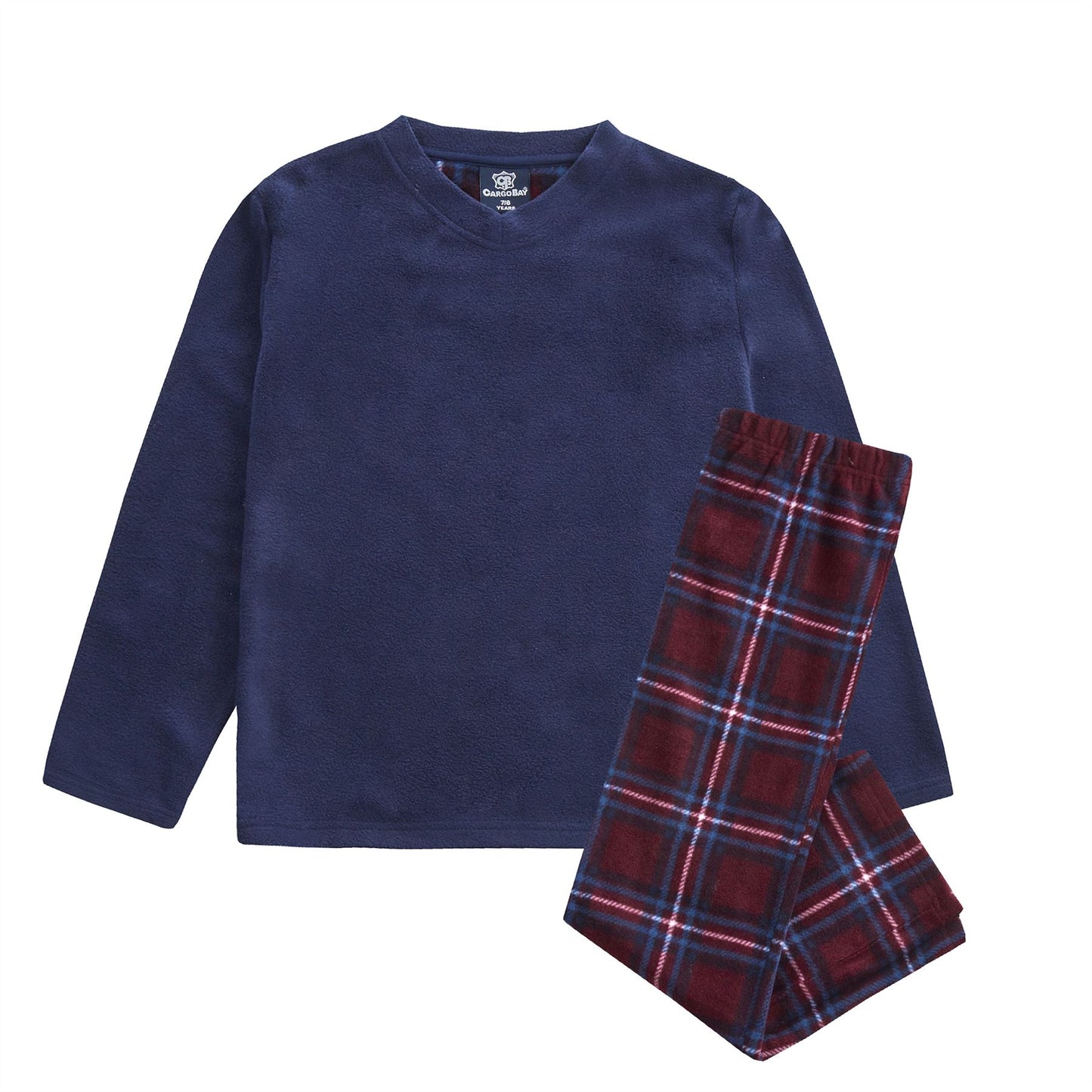 Cargo Bay Kids Microfleece Check Pyjamas - Navy