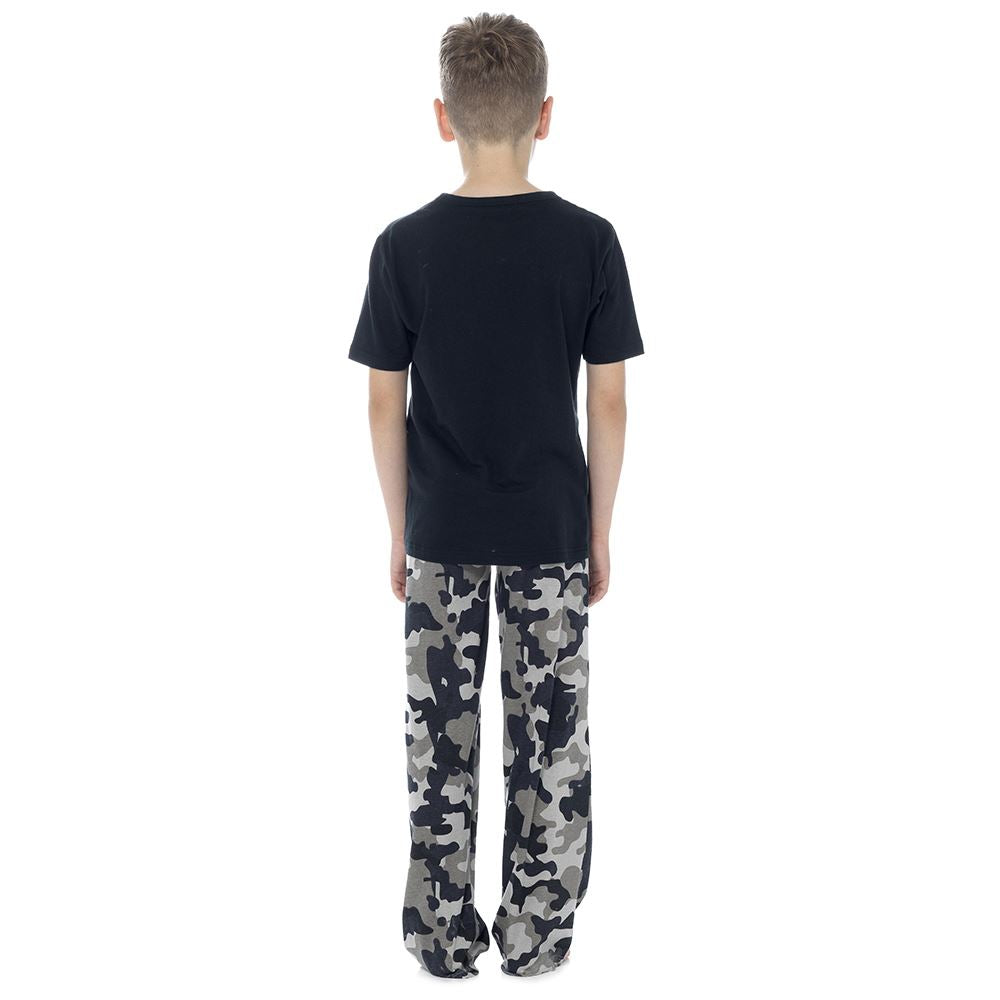 Foxbury Kids Camo Print Jersey Pyjamas - Black Foxbury
