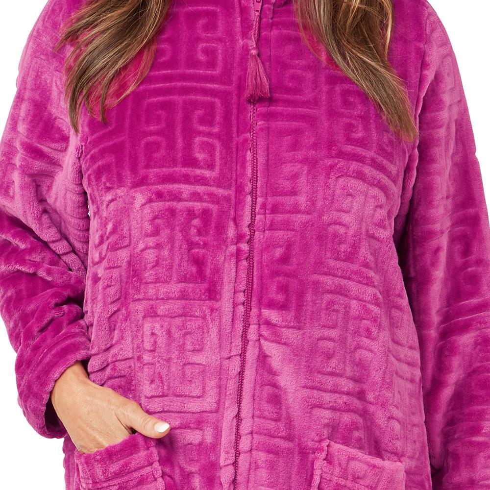 Marlon Womens Geometric Embossed Zip Robe - Raspberry