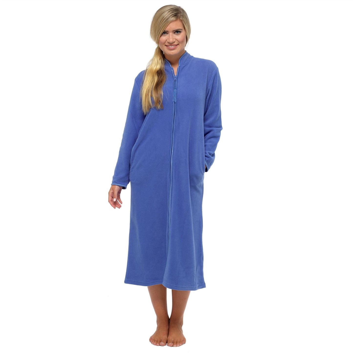 Lady Olga Long Zip Through Fleece Robe - Blue Lady Olga