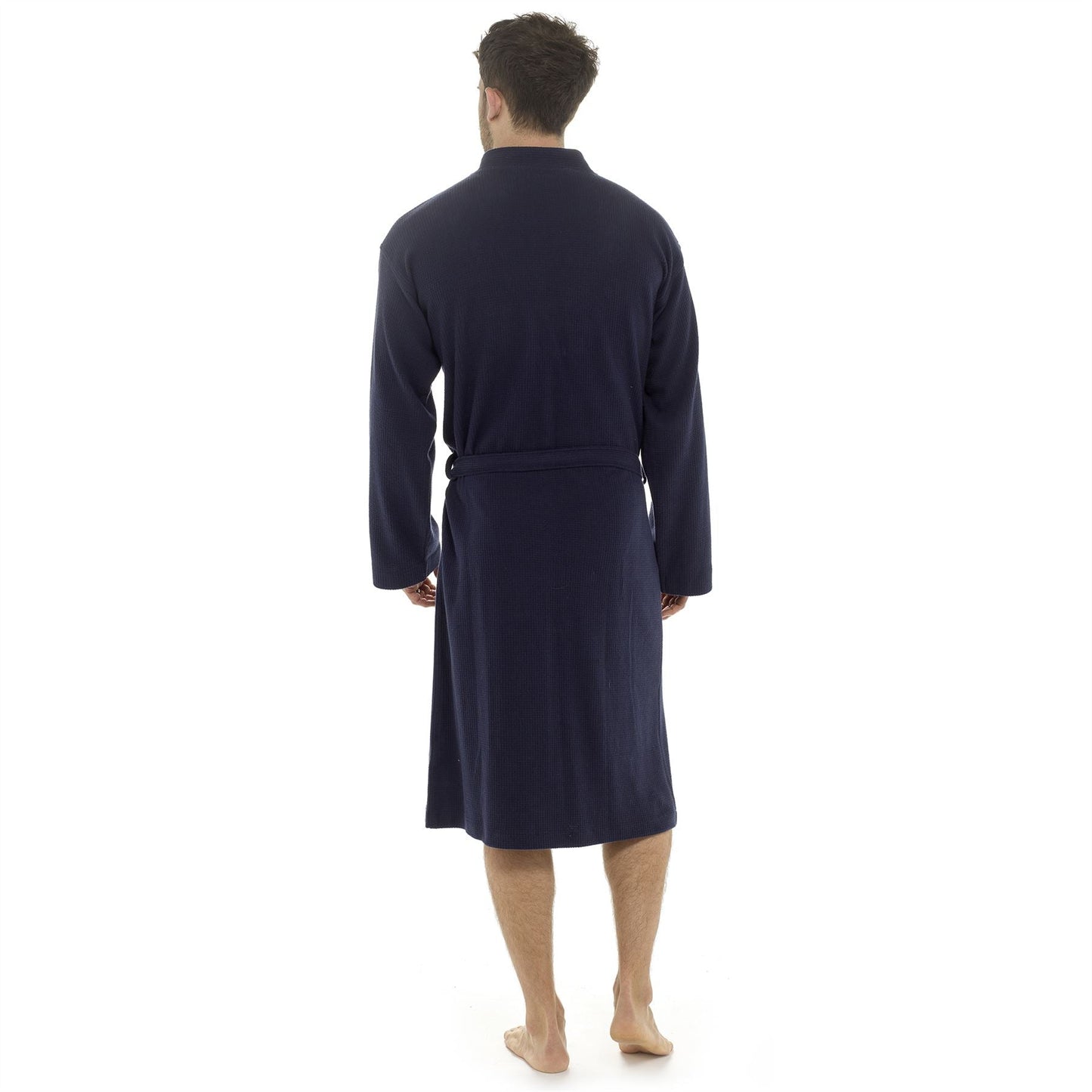 Tom Franks Mens Textured Waffle Robe - Navy Tom Franks