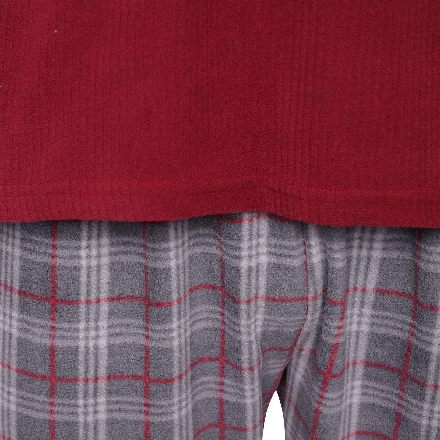 Loungeable Mens Ribbed Fleece Pyjamas - Red/Grey Check Loungeable
