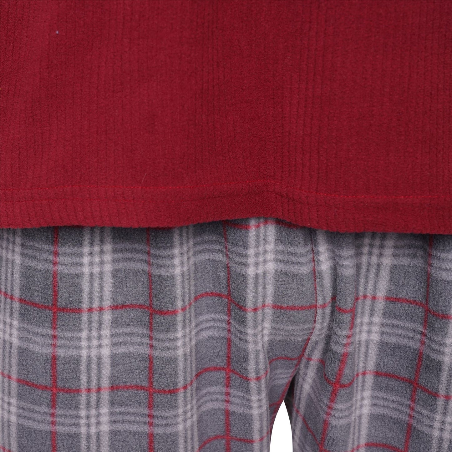 Loungeable Mens Ribbed Fleece Pyjamas - Red/Grey Check