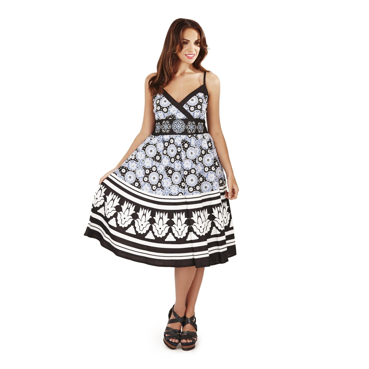 Pistachio Crossover Summer Dress - Black/Blue Pistachio