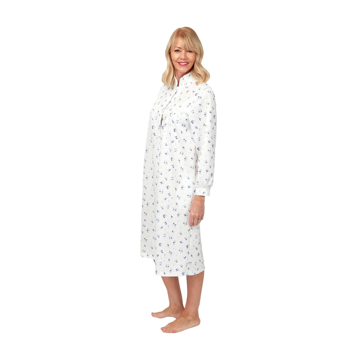 Marlon Mock Quilt Button Through Floral Robe - Blue Marlon