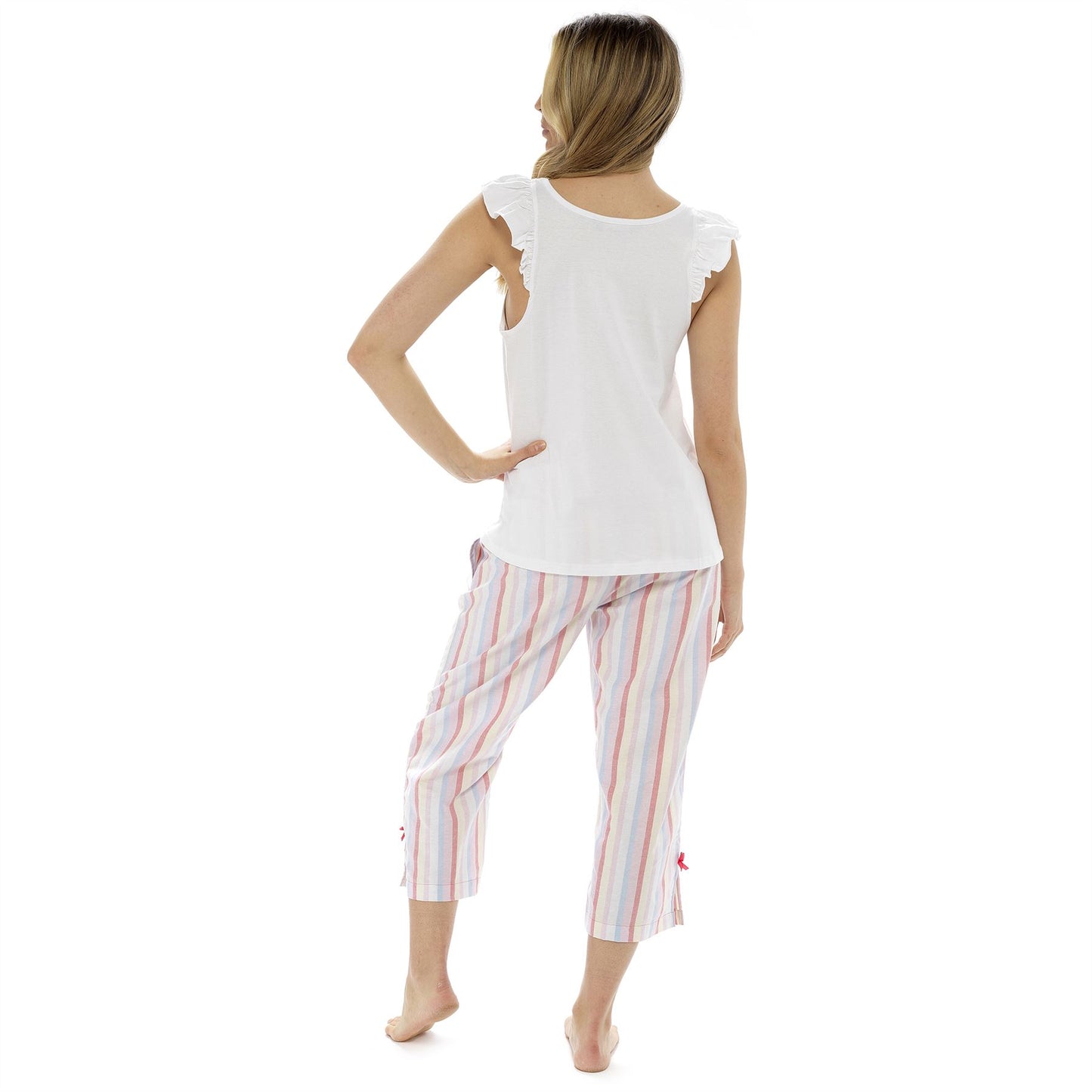 Foxbury Womens Jersey Cami Top and Woven Bottoms - White/Stripe