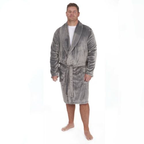 Pierre Roche Mens Super Soft Flannel Fleece Robe - Grey (M-2XL)