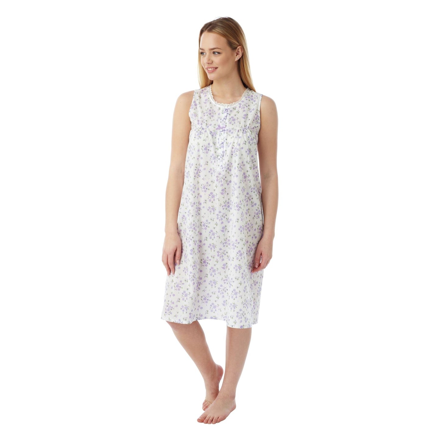Marlon Womens Sleeveless Floral Nightdress - Lilac Print Marlon