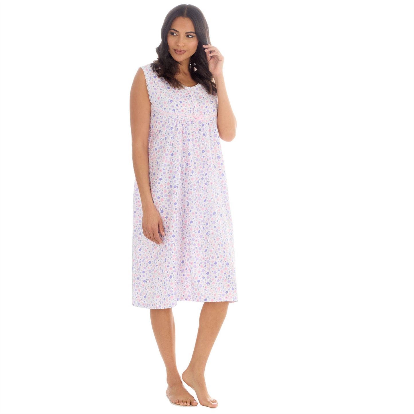 Countess Christie Sleeveless Woven Poplin Floral Nightdress - Purple/Pink