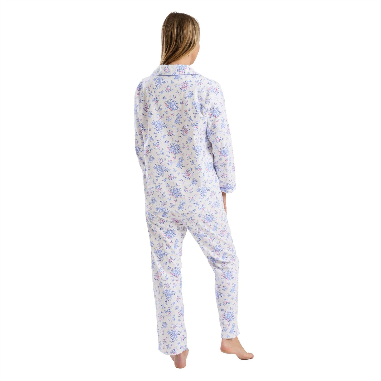 Marlon Womens Floral Bouqet Brushed Cotton Pyjamas - Blue Marlon