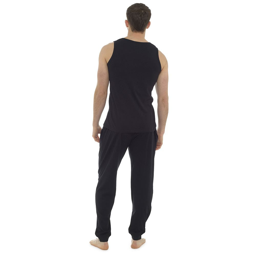 Tom Franks Mens Jersey Vest and Cuffed Bottoms - Black Tom Franks