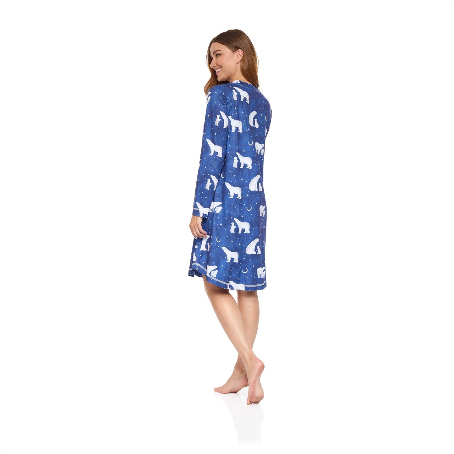 La Marquise Womens Jersey Knit Polar Bear Long Sleeve Nightdress - Navy La Marquise