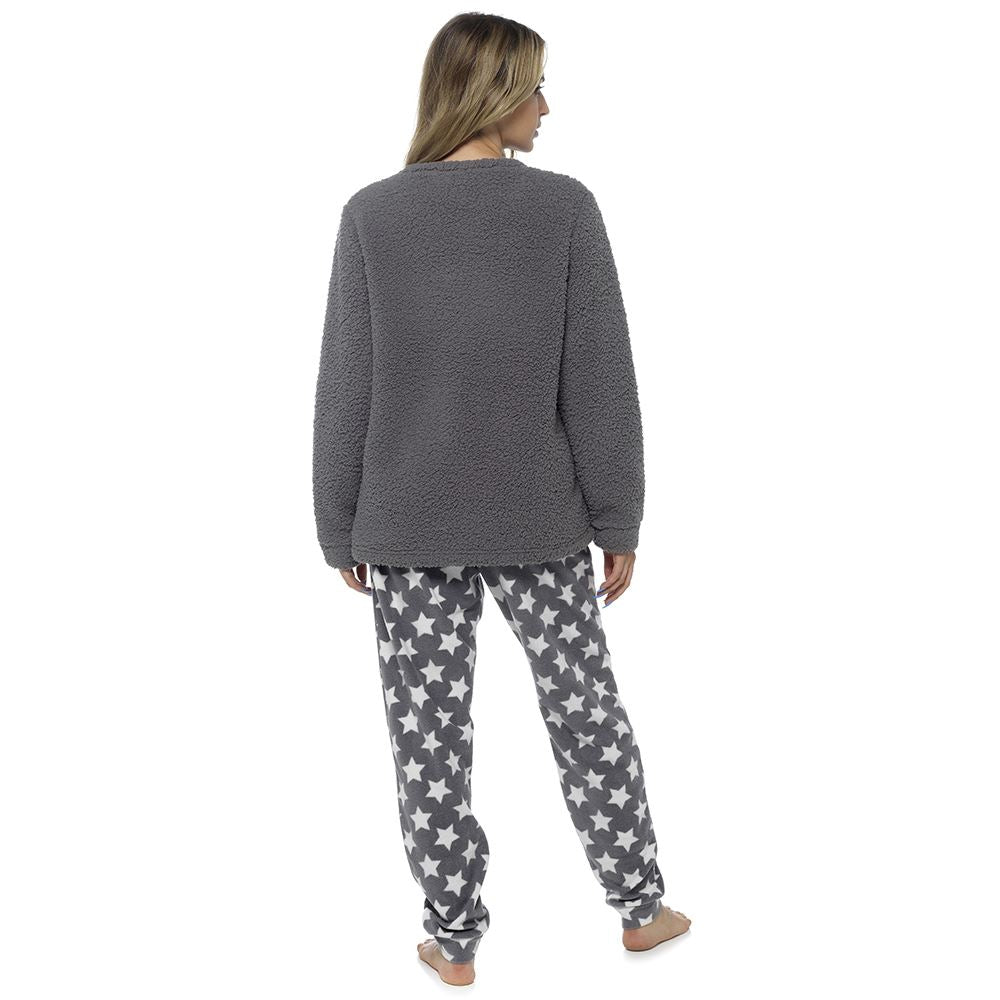 Foxbury Womens 'STAR' Applique Fleece Pyjamas - Grey Foxbury