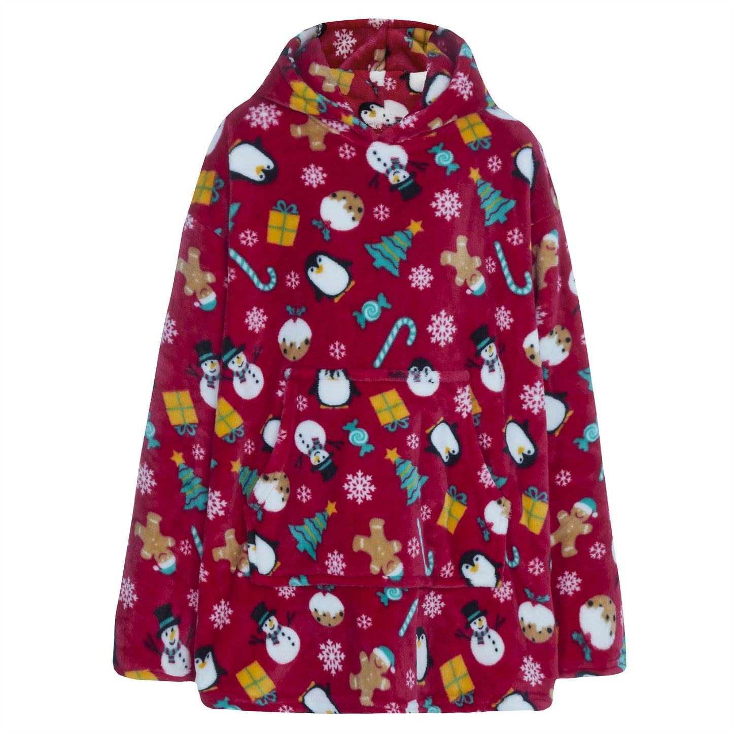 Slumber Party Kids Oversized Fleece Christmas Hoodie - Red