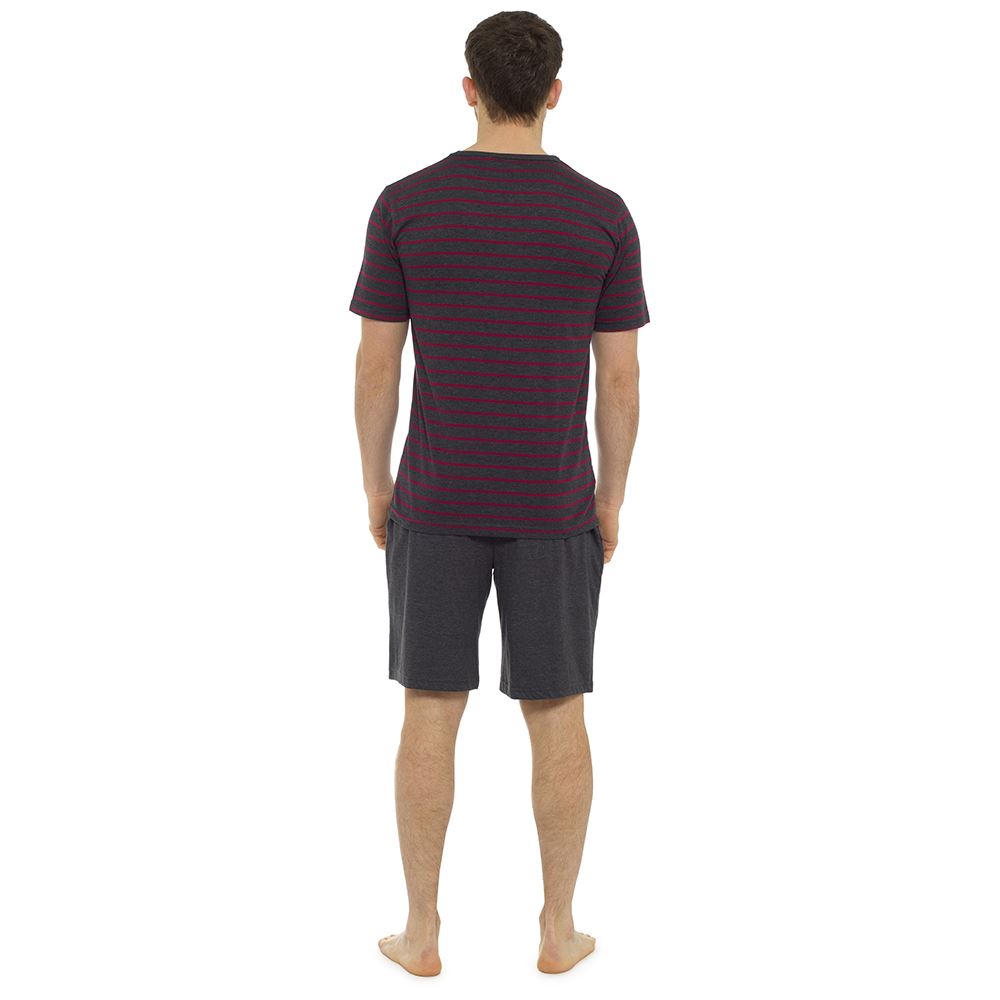 Tom Franks Mens Striped Short Sleeve/Shorts Pyjamas - Grey/Red Tom Franks