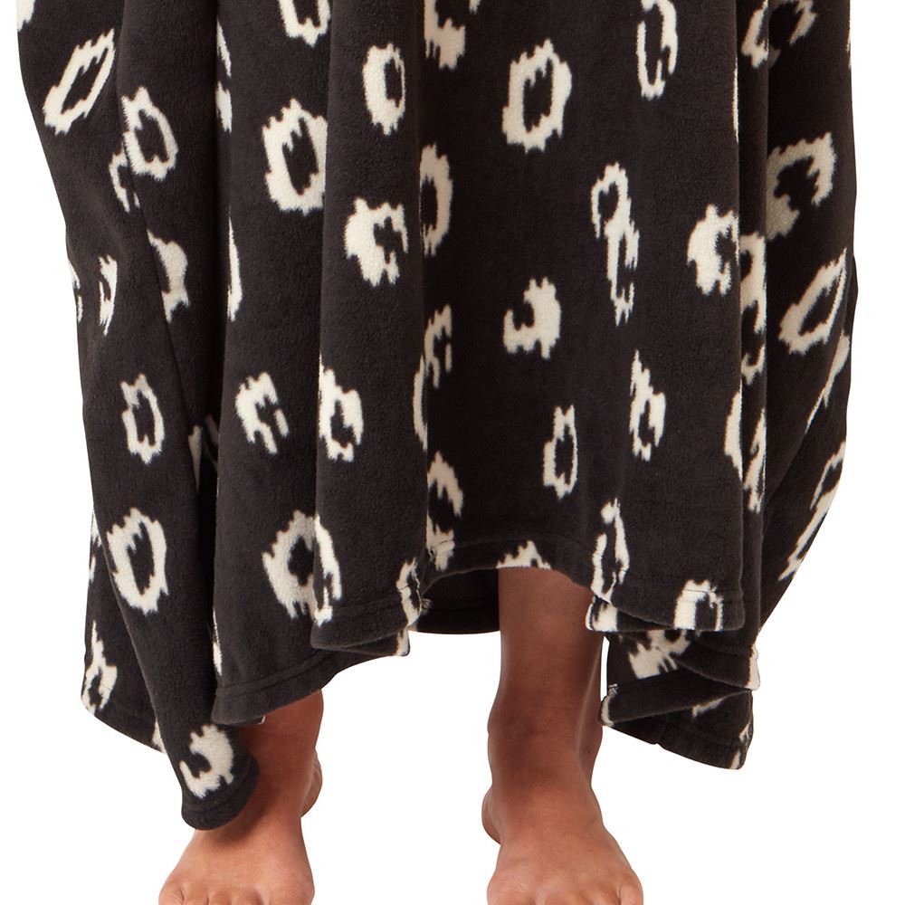 Indigo Sky Womens Fleece Animal Print Oversized Poncho - Black