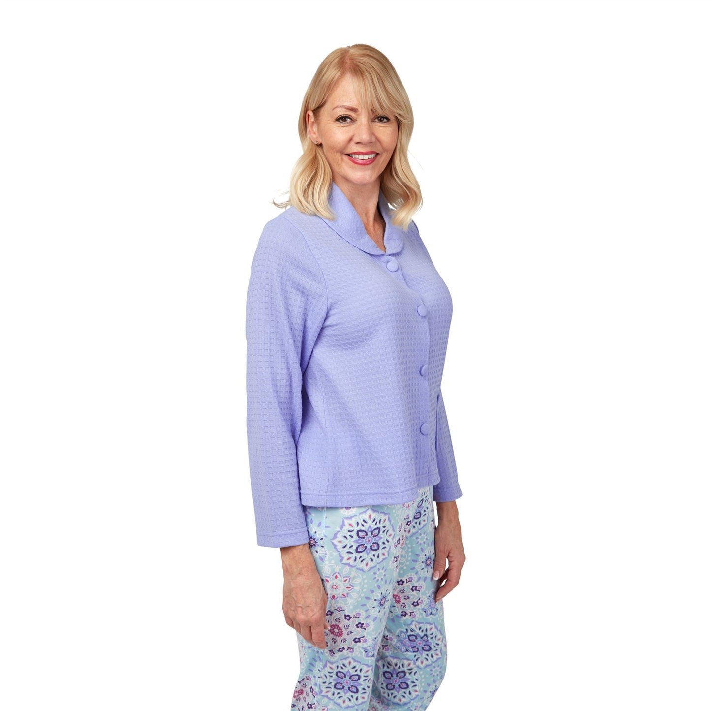 Marlon Button Through Waffle Bedjacket - Blue Marlon