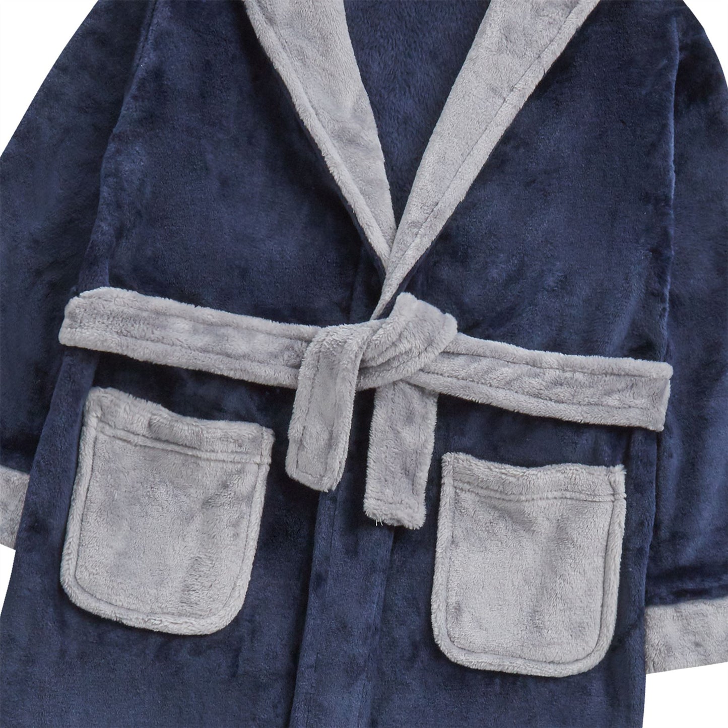4Kidz Kids Contrast Hooded Fleece Robe - Navy 4Kidz
