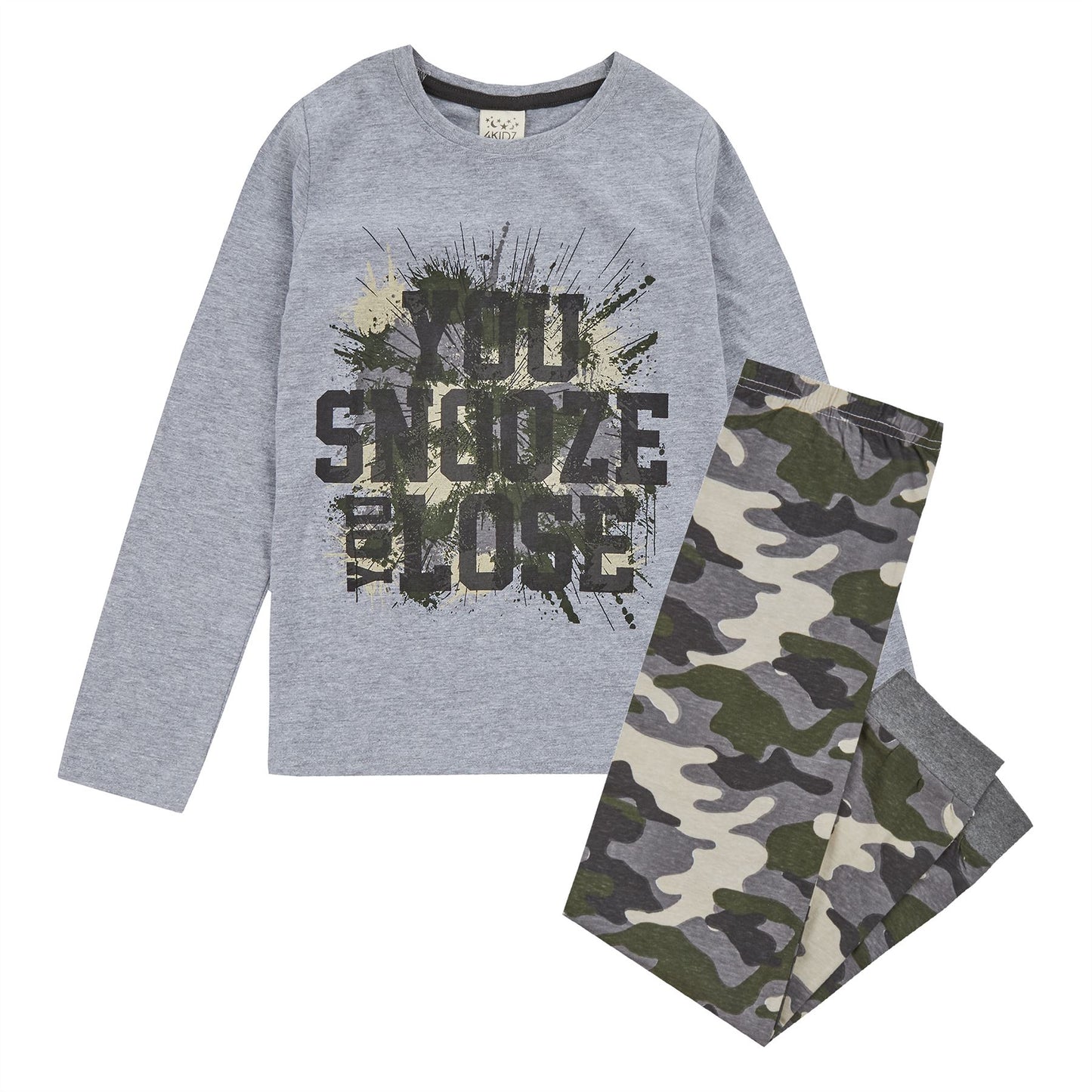 4Kidz Kids 'You Snooze You Lose' Pyjamas - Grey Marl 4Kidz