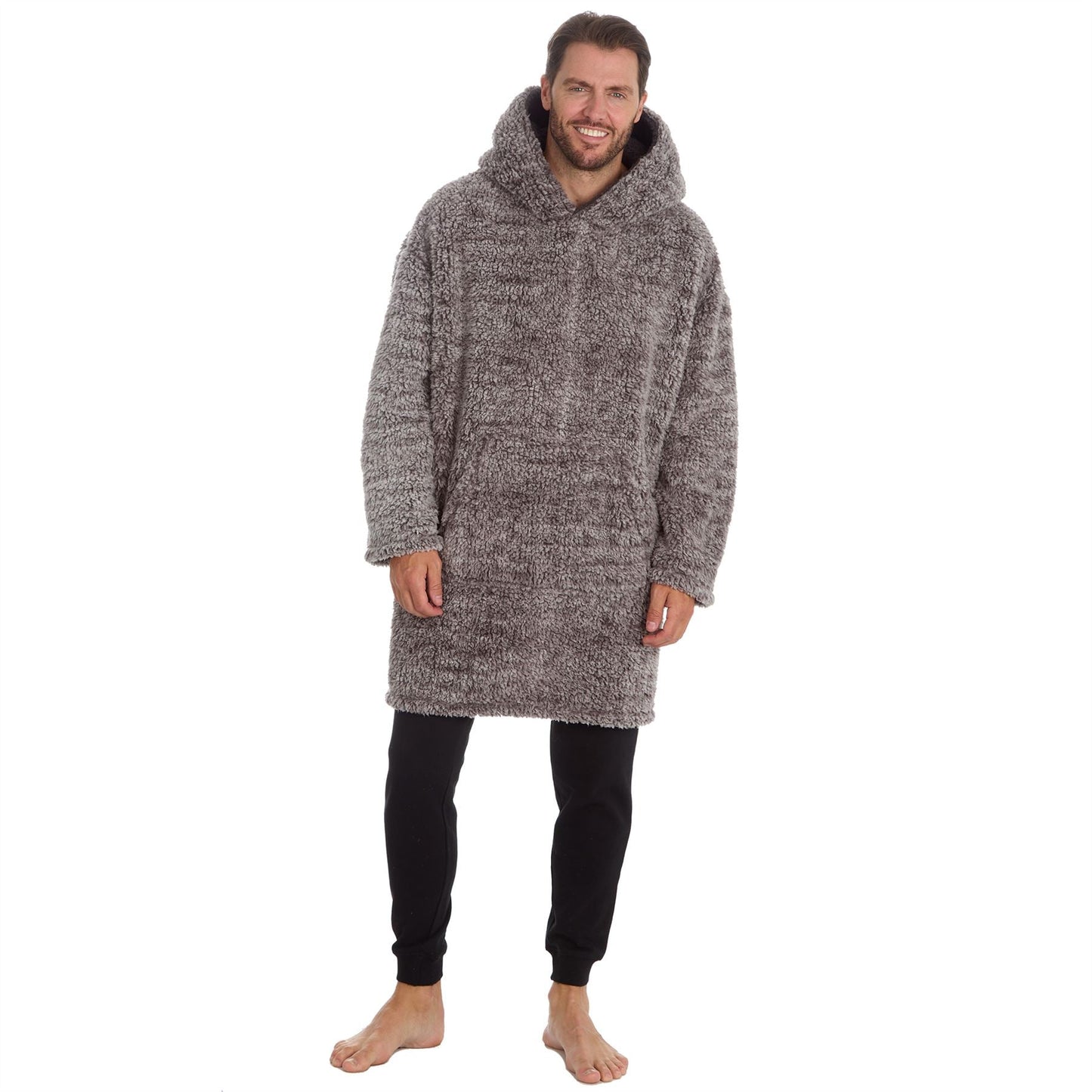 Huggable Hoodie Mens Frosted Sherpa Fleece Oversized Hoodie - Grey Huggable Hoodie