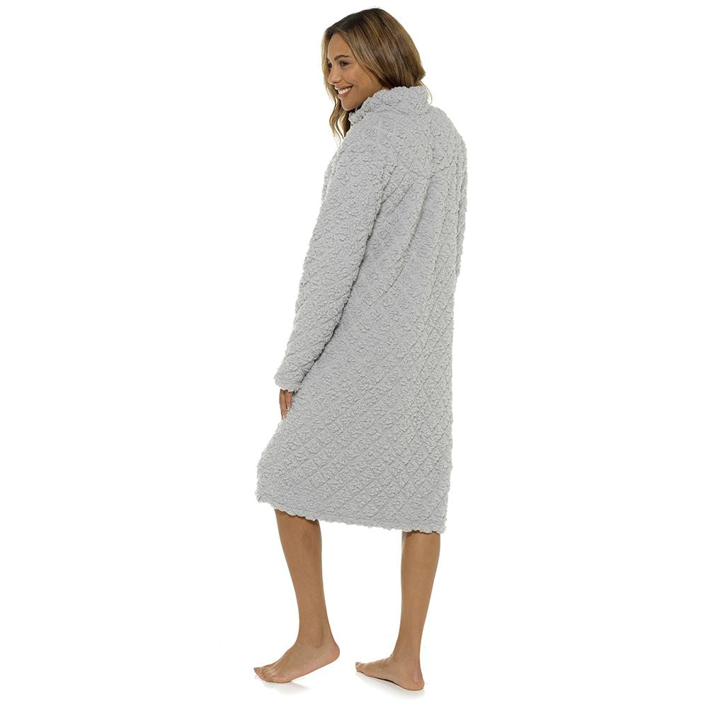 Foxbury Womens Diamond Quilted Zip Through Robe - Grey Foxbury