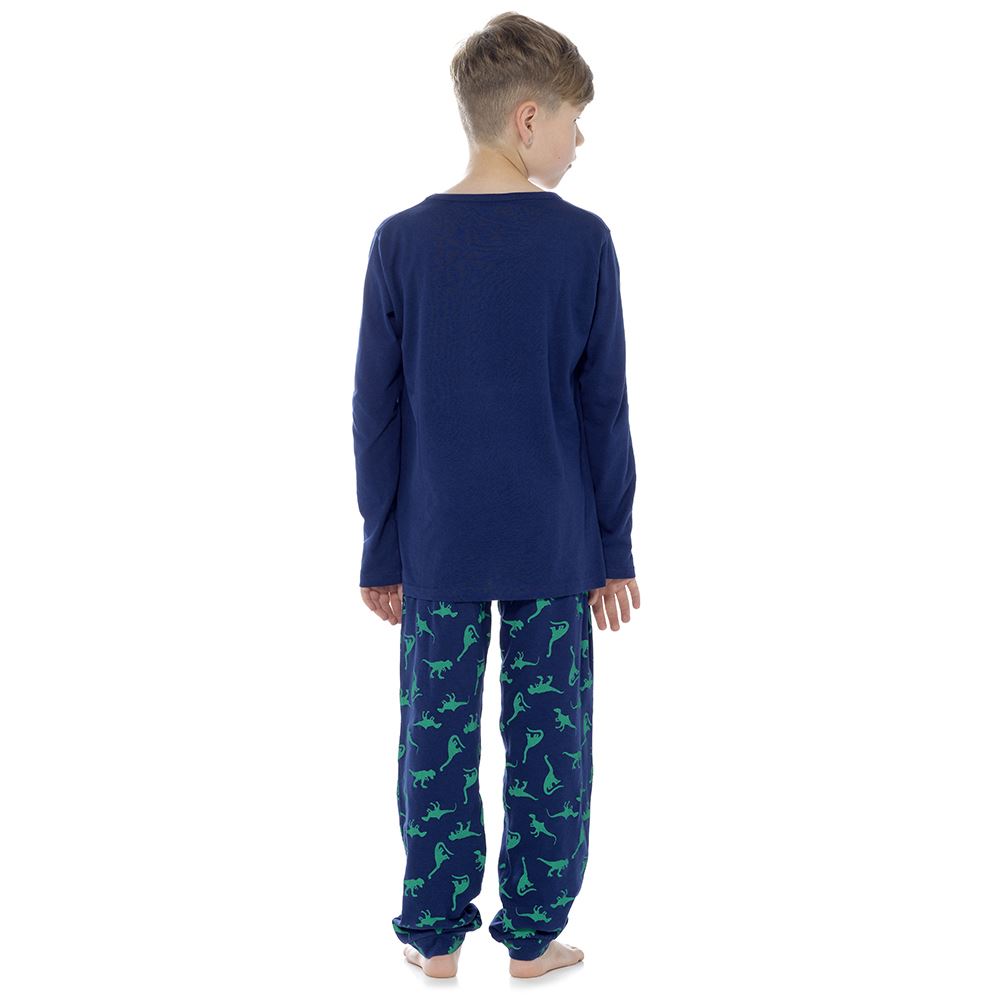 Foxbury Kids Dino Print Jersey Pyjamas - Navy