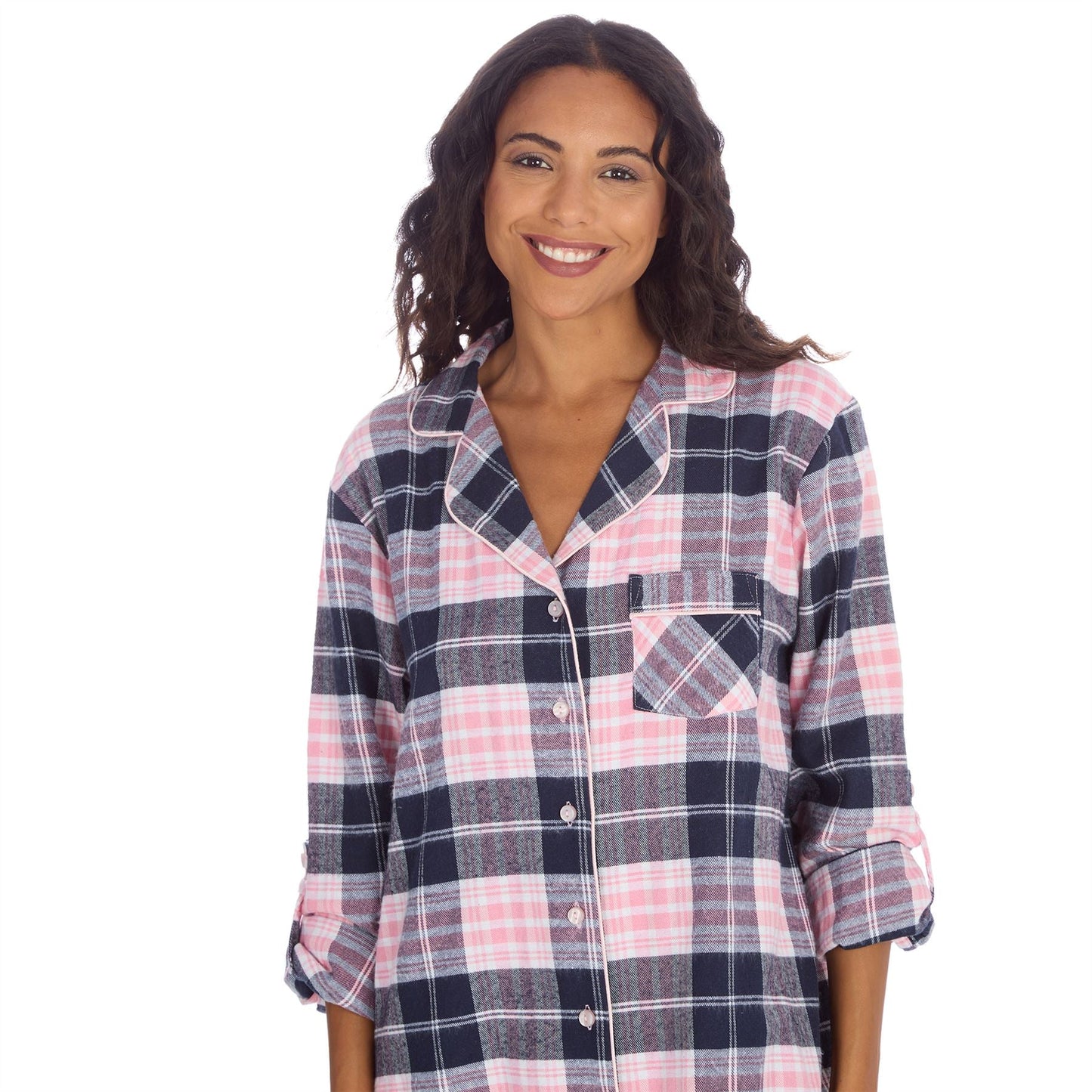 Slumber Party Womens Yarn Dyed Flannel Nightshirt - Navy Slumber Party