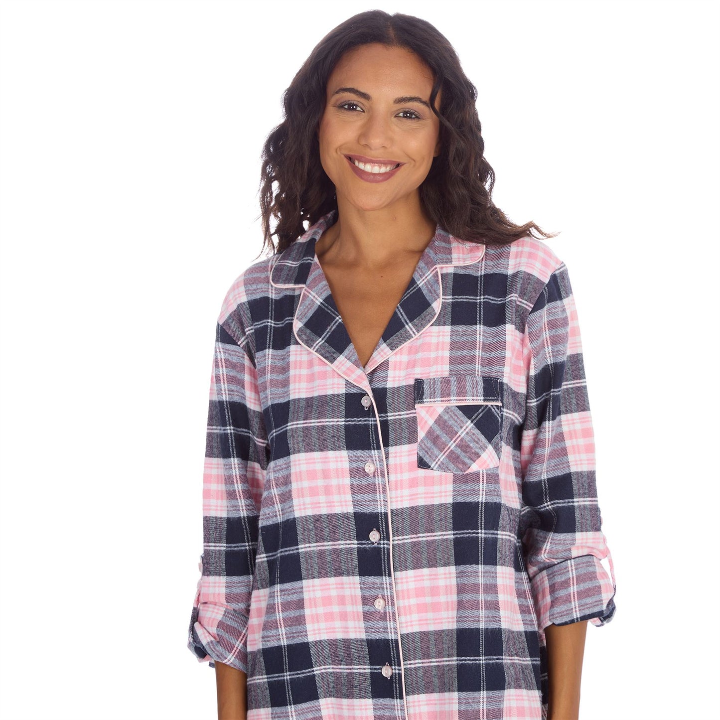 Slumber Party Womens Yarn Dyed Flannel Nightshirt - Navy