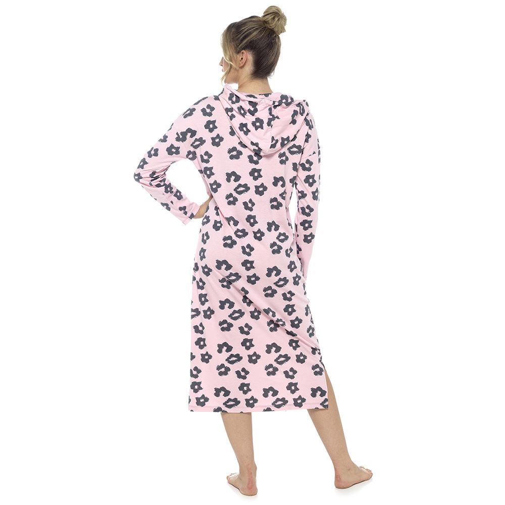Foxbury Womens Longer Length Hooded Nightdress - Pink Foxbury