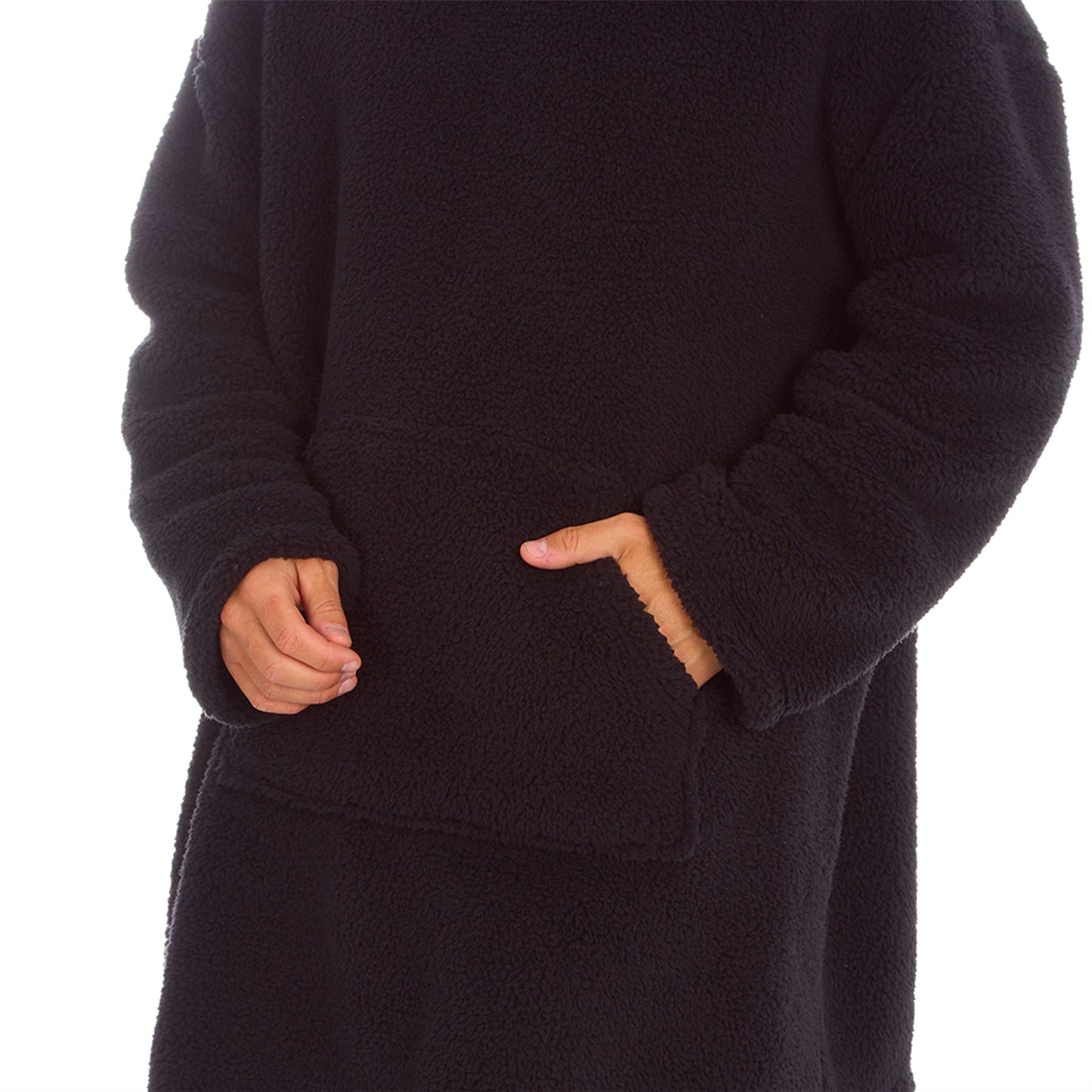 Huggable Hoodie Mens Borg Fleece Oversized Hoodie - Black